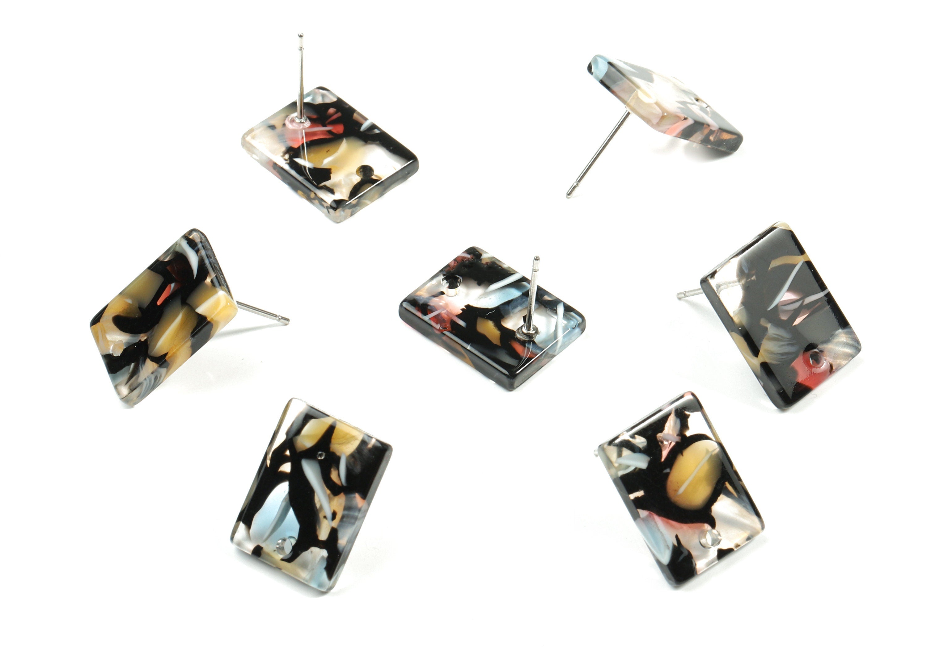 Acetate Rectangle Earring Stud - Rectangle Earring Post - Surgical Stud - Jewelry Supplies - Color Code: A343 - 15.53x12x2.5mm - AC1663-A343 - DOMEDBAZAAR