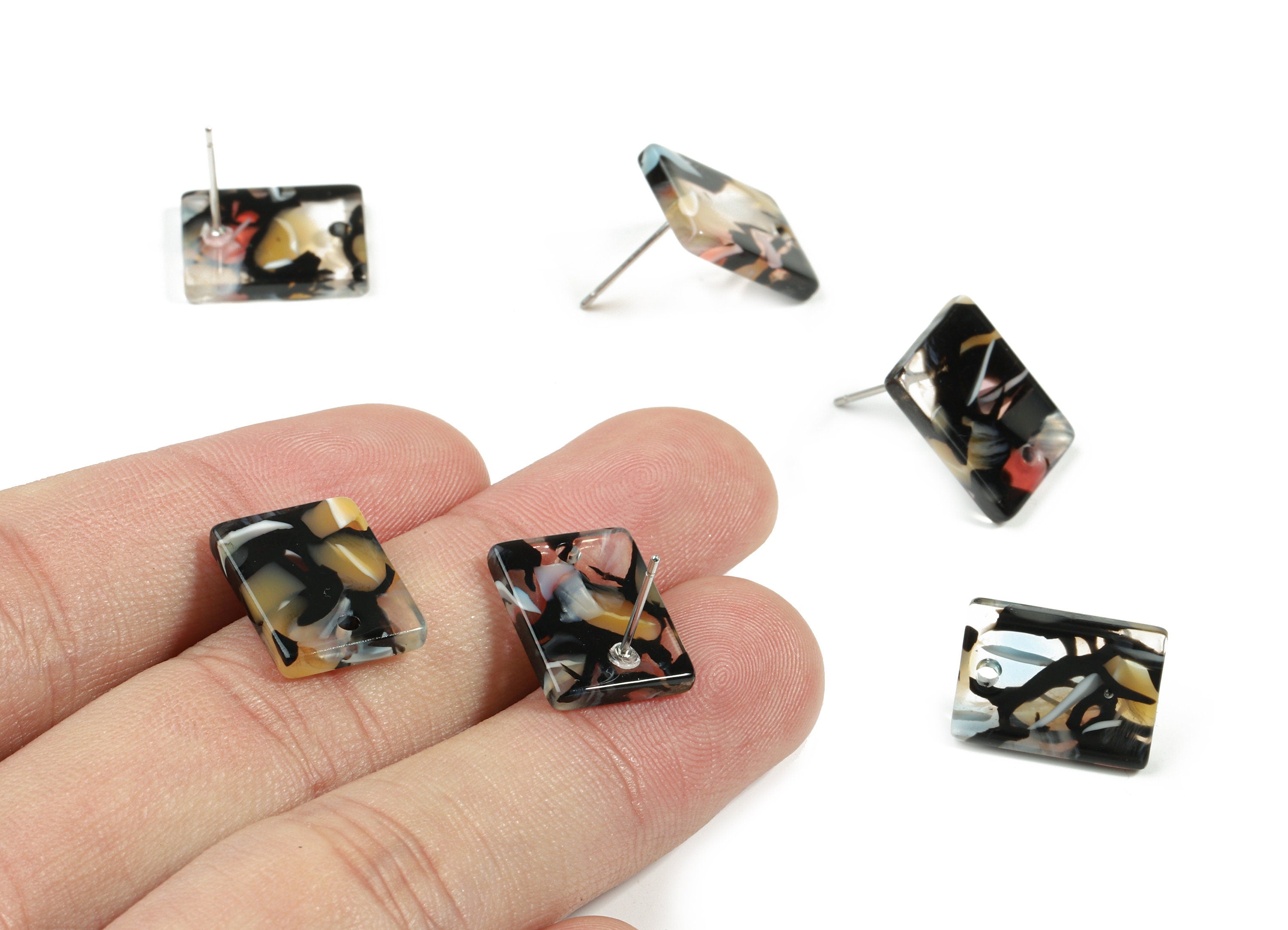 Acetate Rectangle Earring Stud - Rectangle Earring Post - Surgical Stud - Jewelry Supplies - Color Code: A343 - 15.53x12x2.5mm - AC1663-A343 - DOMEDBAZAAR