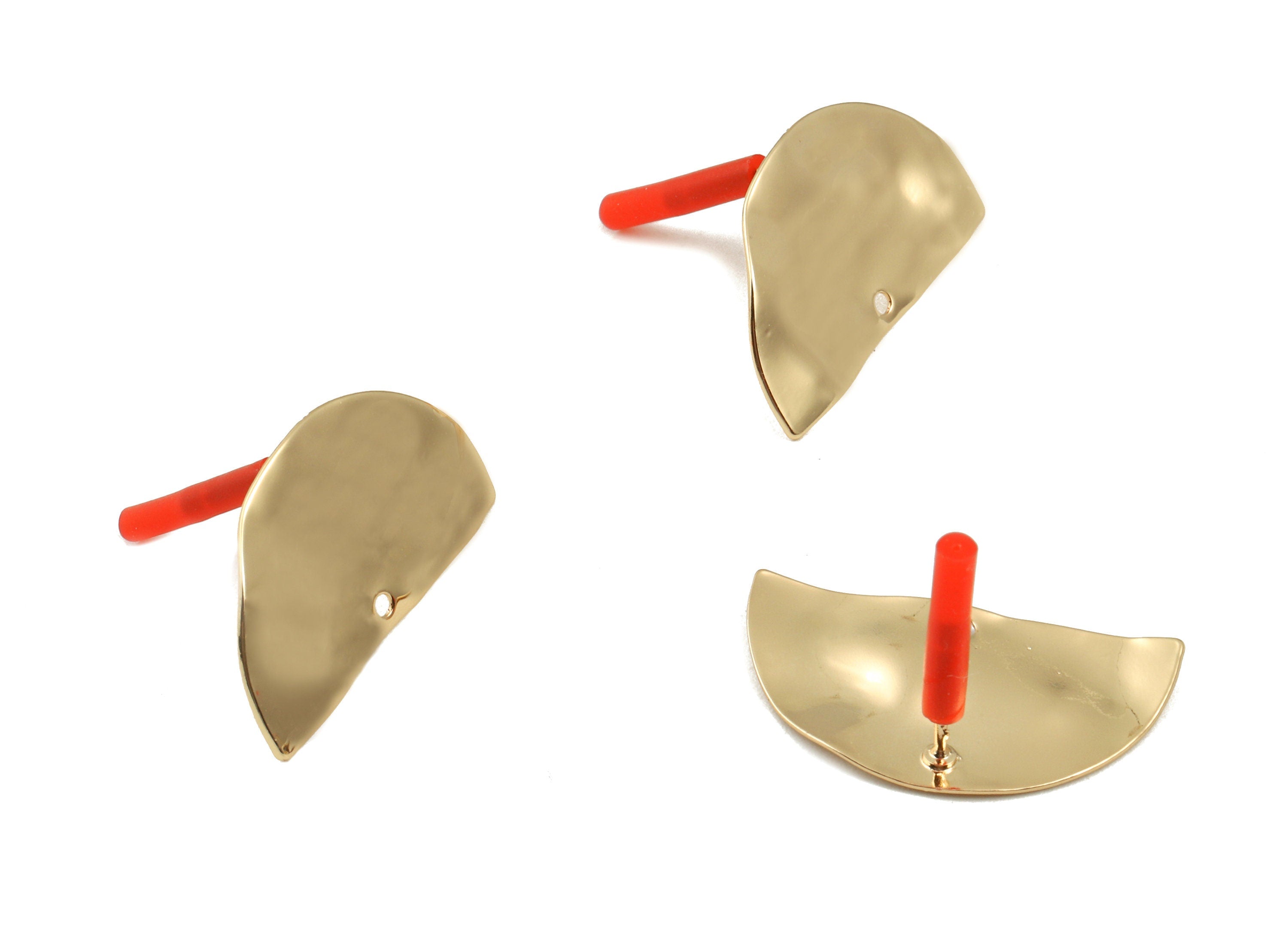 Brass Semicircle Earring Post - Brass Half Moon Earring Stud - Gold Tone Plated Brass - Jewelry Supplies - 29x14.96x0.4mm - PP3018 - DOMEDBAZAAR
