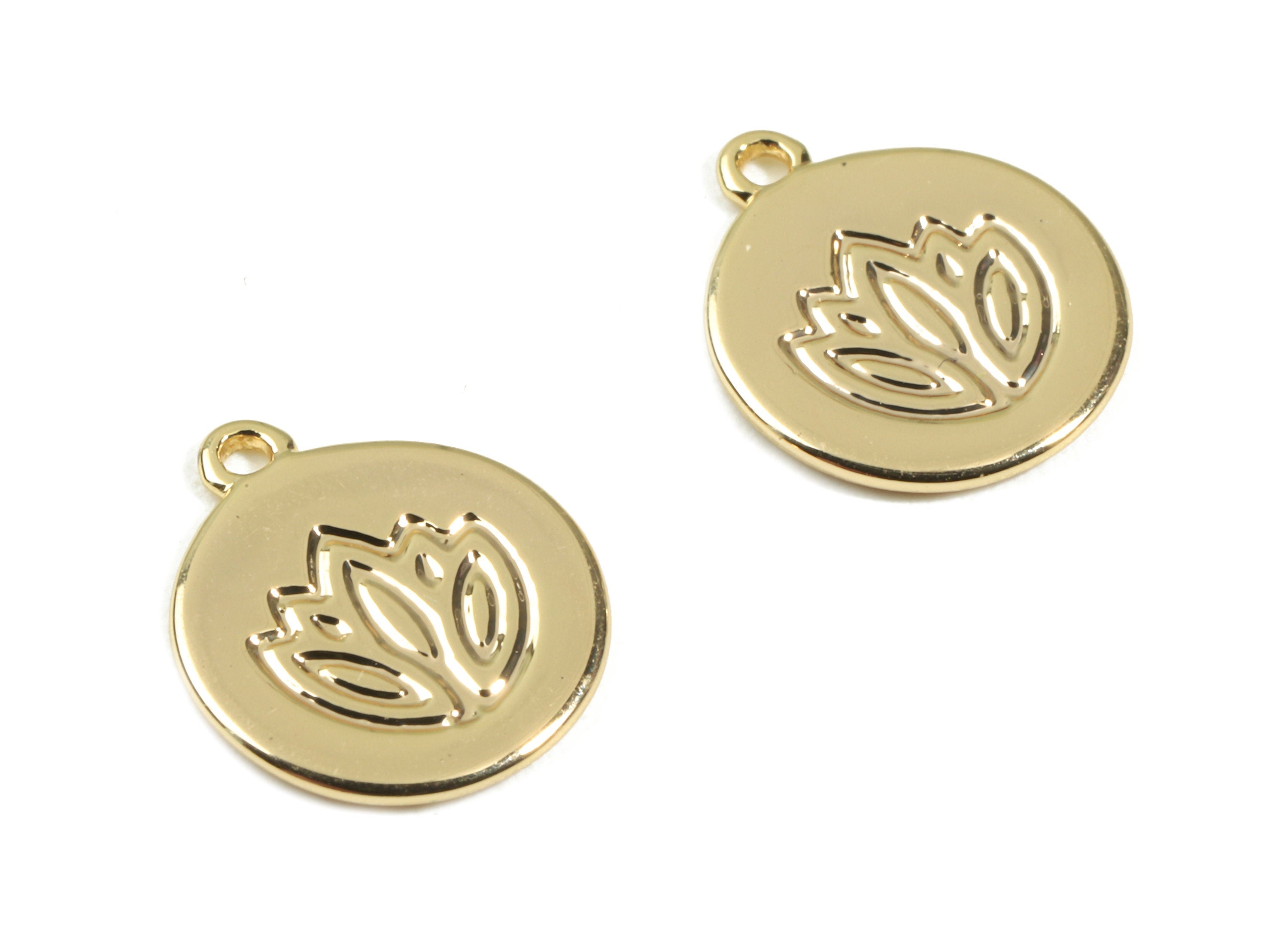 Brass Lotus Earring Charms - Brass Mini Round Bracelet Charms - 18K Real Gold Plated Brass - Jewelry Supplies - 11.26x9.8x0.83mm - RGP2356 - DOMEDBAZAAR