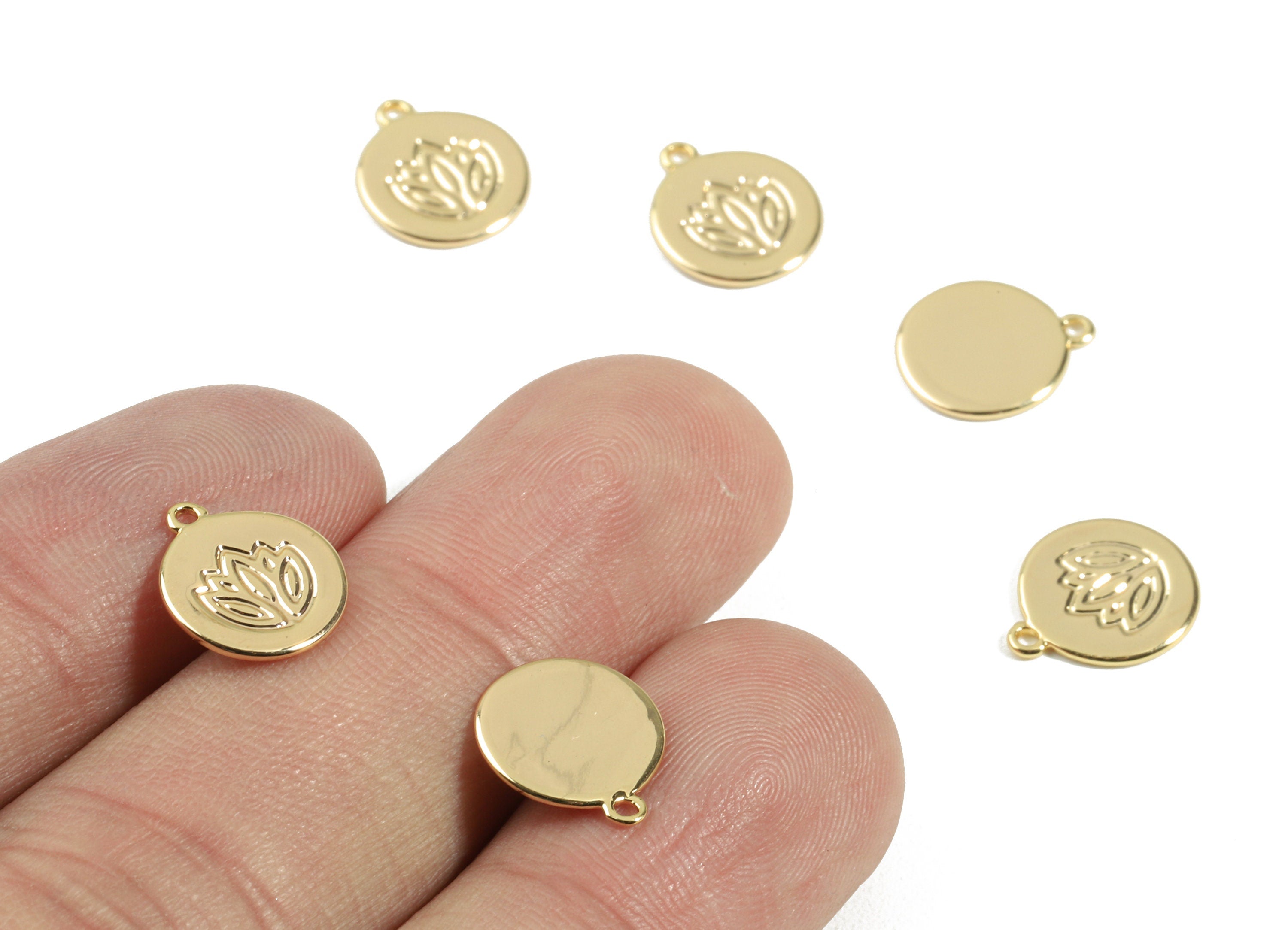 Brass Lotus Earring Charms - Brass Mini Round Bracelet Charms - 18K Real Gold Plated Brass - Jewelry Supplies - 11.26x9.8x0.83mm - RGP2356 - DOMEDBAZAAR