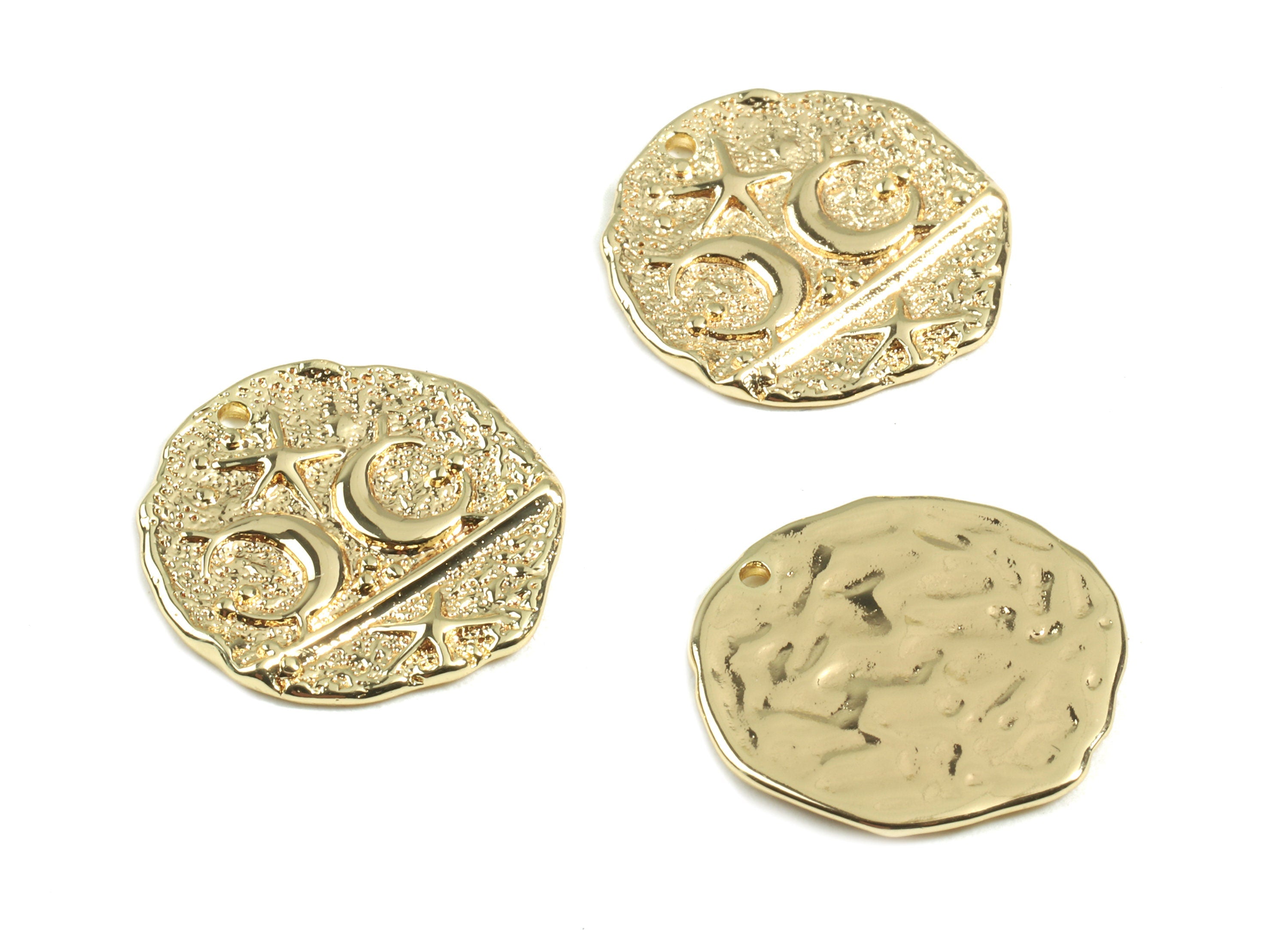 Brass Starfish Earring Charms - Brass Starfish Round Pendant and Necklace - 18K Real Gold Plated Brass - 19.34x18.99x1.39mm - RGP2425 - DOMEDBAZAAR