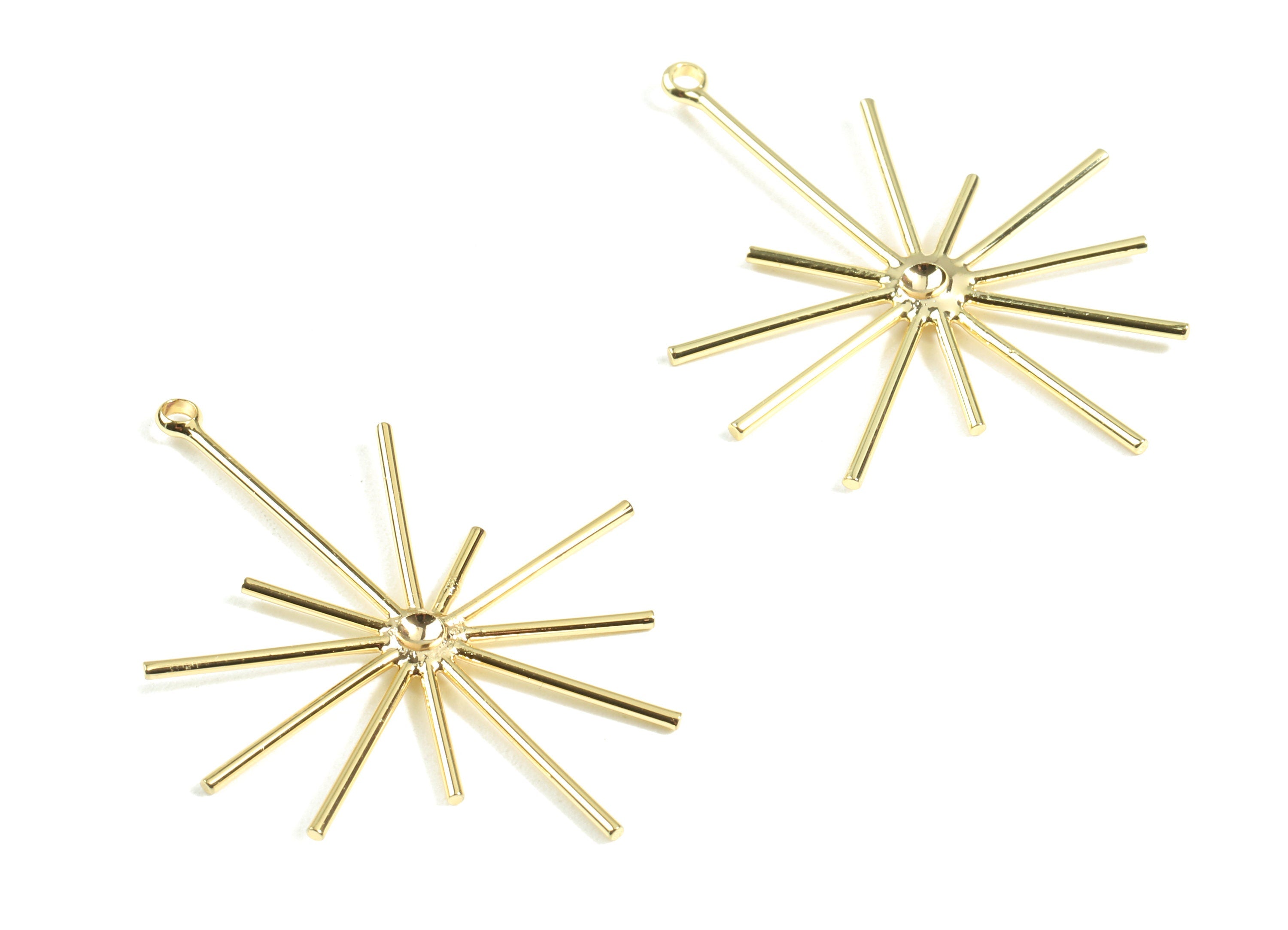 Brass Wire Earring Charms - Brass Wire Star Earring Pendant - 18K Real Gold Plating Brass - Jewelry Supplies - 42.83x32.52x1.45mm - RGP2390 - DOMEDBAZAAR