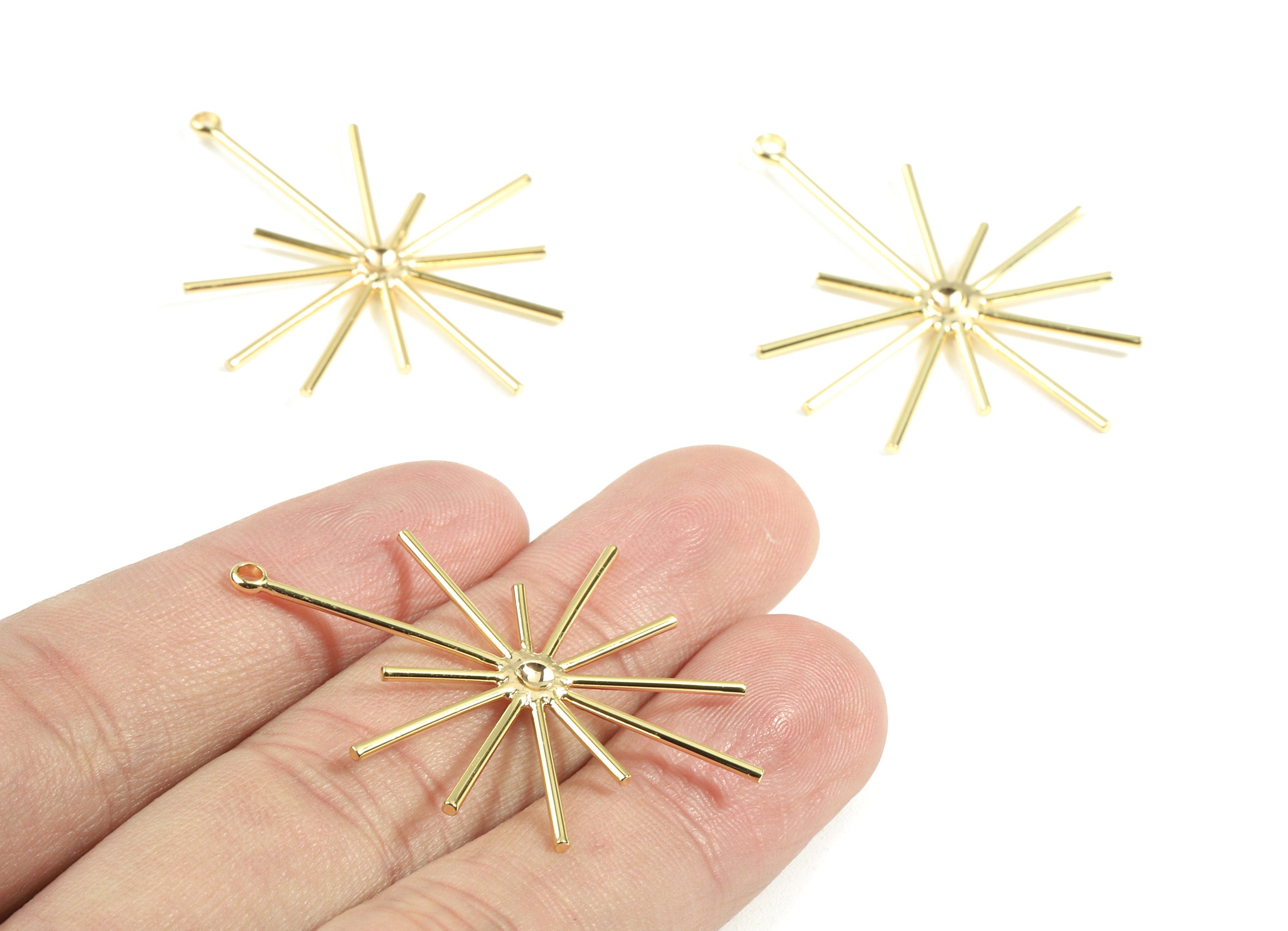 Brass Wire Earring Charms - Brass Wire Star Earring Pendant - 18K Real Gold Plating Brass - Jewelry Supplies - 42.83x32.52x1.45mm - RGP2390 - DOMEDBAZAAR