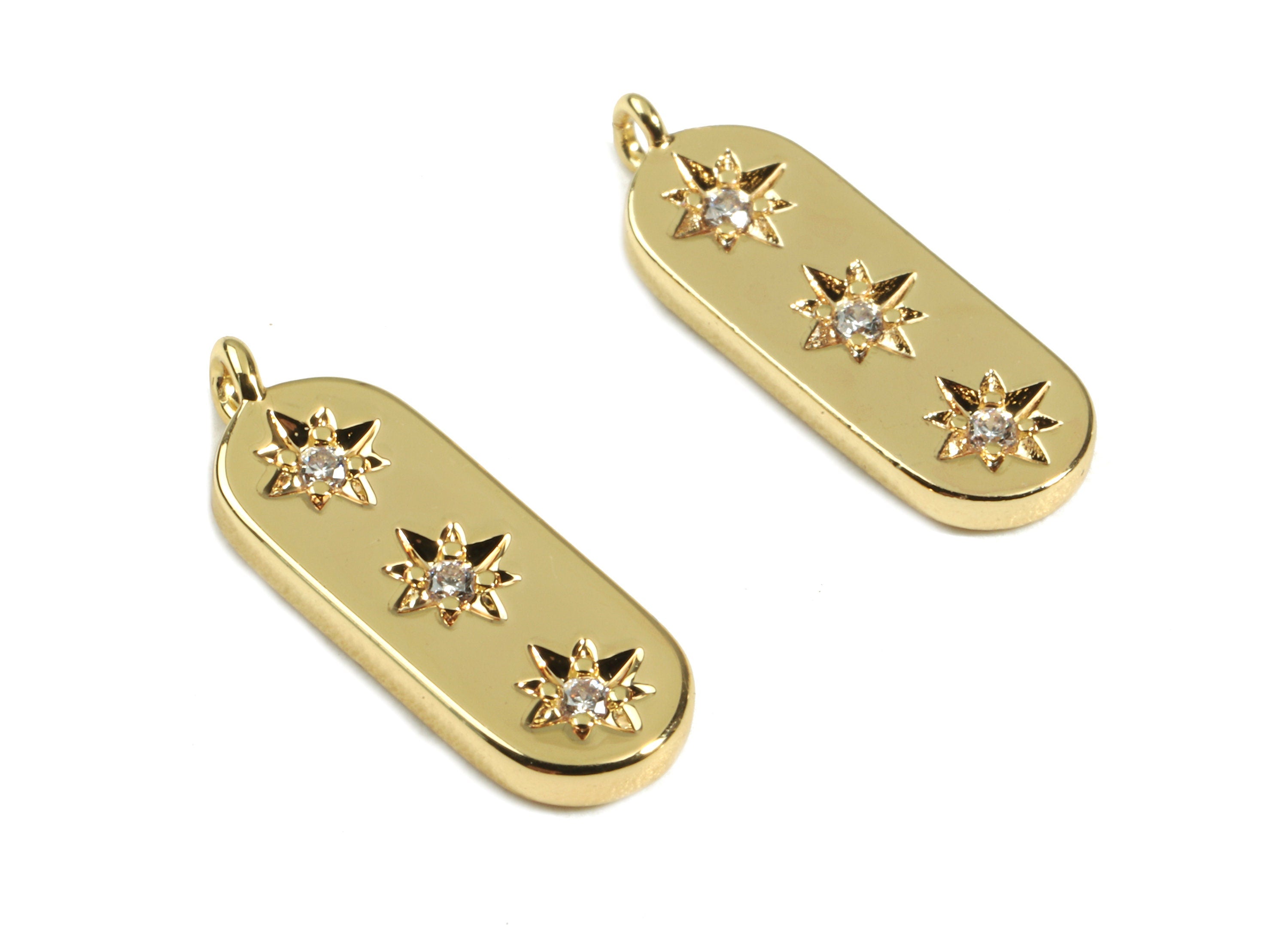 Brass Oval Star Charms With Zircon - Brass Star Earring Pendant - 18K Real Gold Plated Brass - Jewelry Supplies - 16.38x5.9x1.44mm - RGP2431 - DOMEDBAZAAR