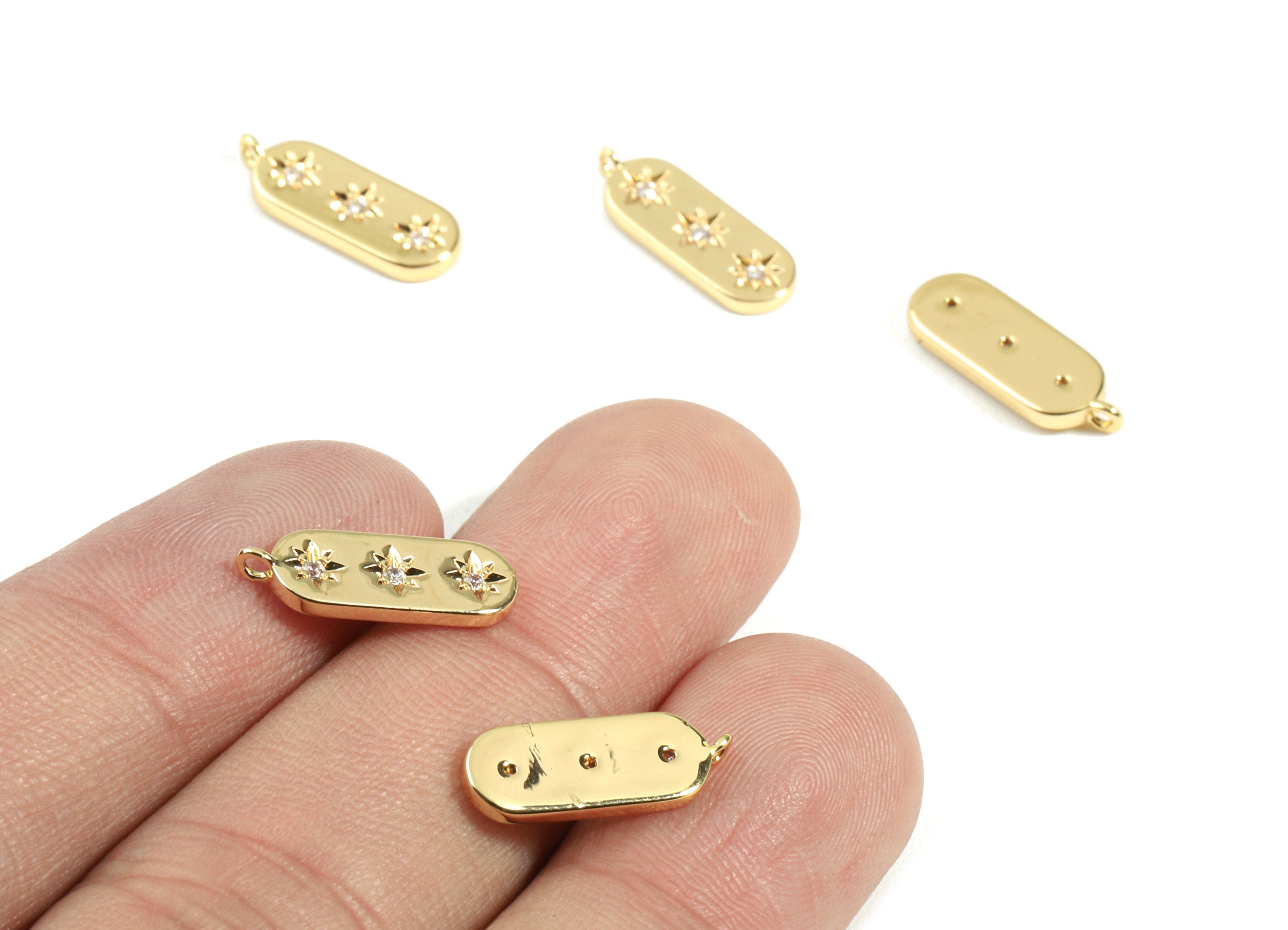 Brass Oval Star Charms With Zircon - Brass Star Earring Pendant - 18K Real Gold Plated Brass - Jewelry Supplies - 16.38x5.9x1.44mm - RGP2431 - DOMEDBAZAAR