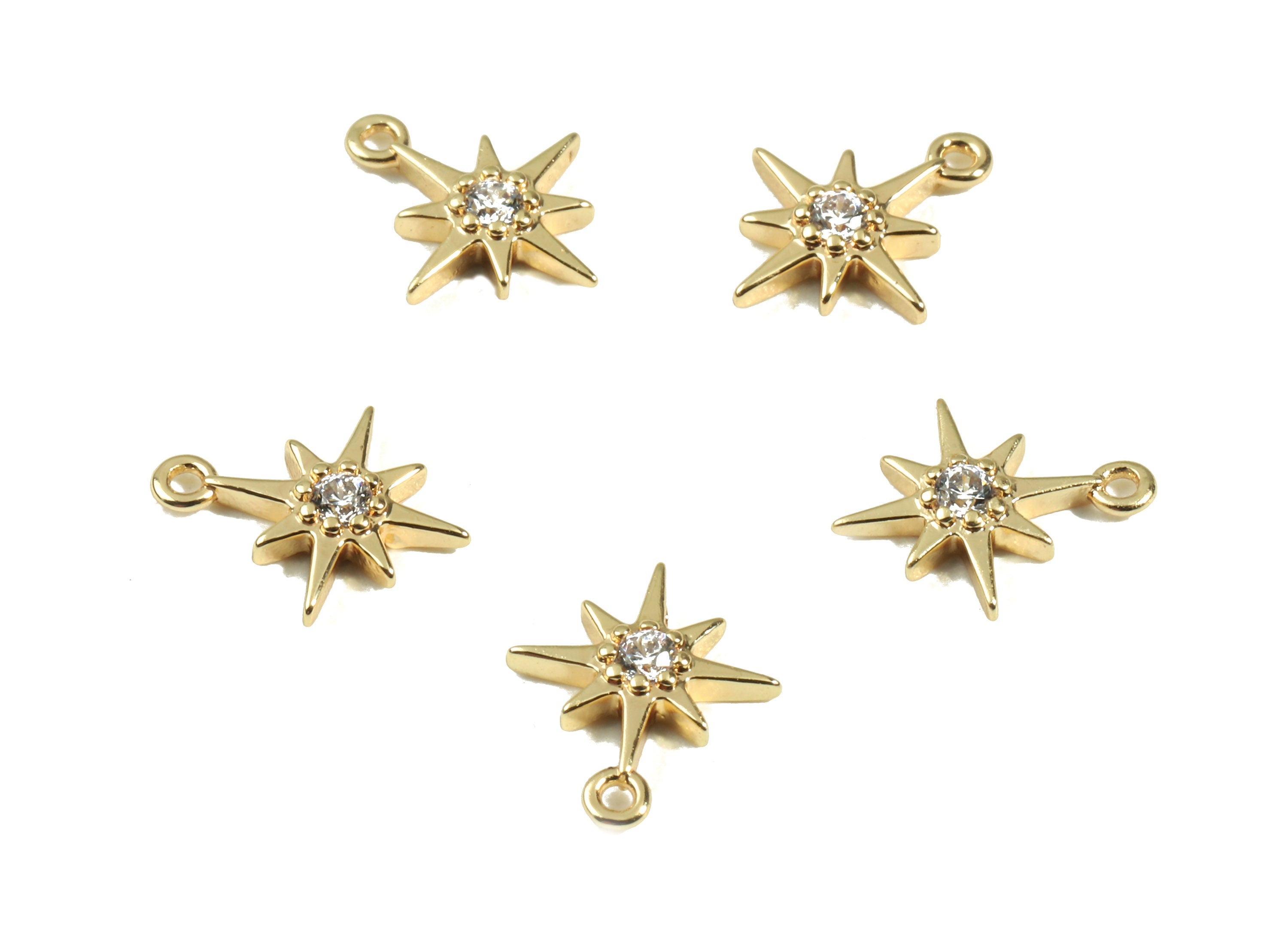 Brass Star Charms With Zircons - Brass Star Earring Pendant and Necklace - 18K Real Gold Plated Brass - 10.15x8.49x1.8mm - RGP2429 - DOMEDBAZAAR