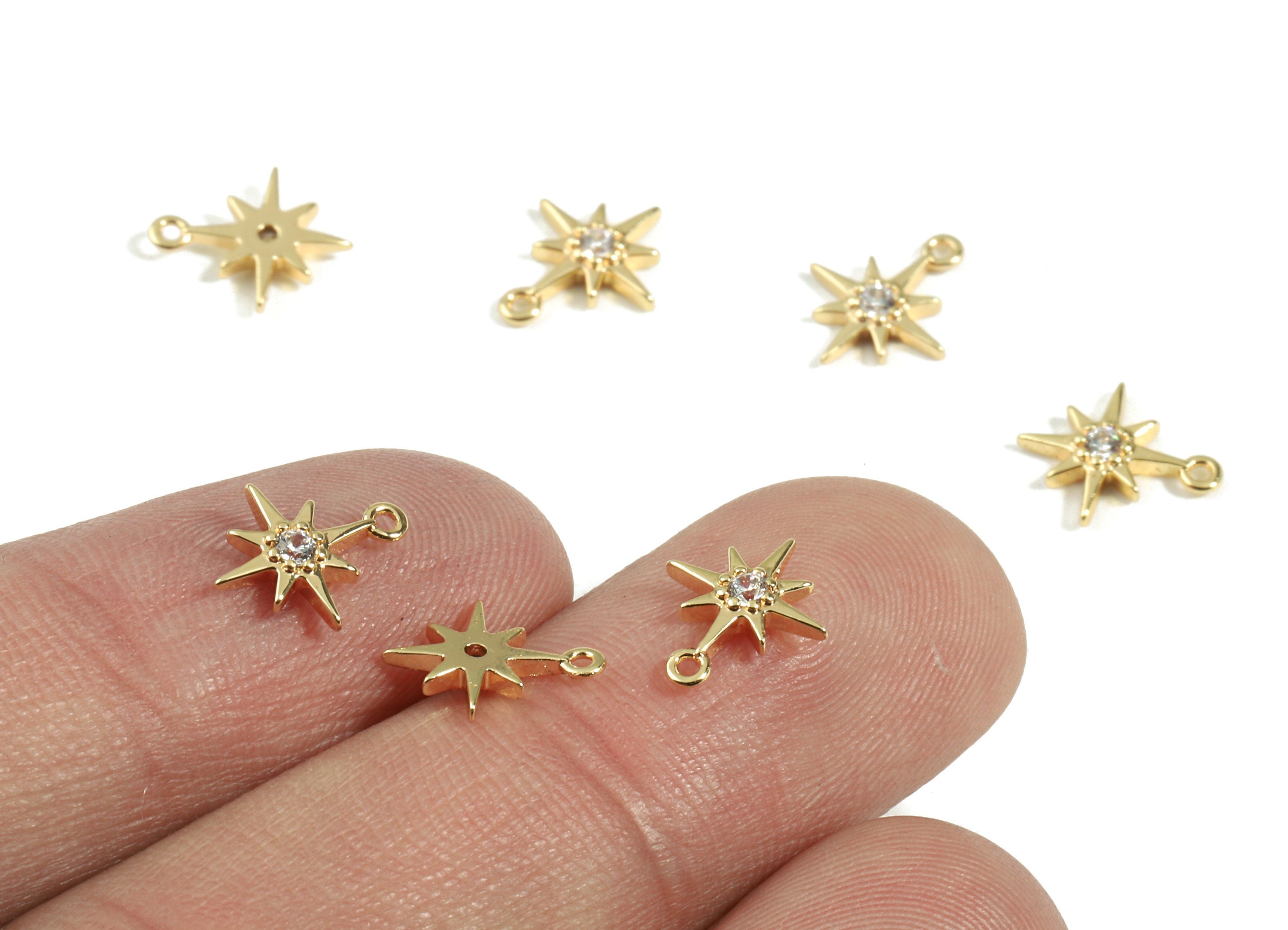 Brass Star Charms With Zircons - Brass Star Earring Pendant and Necklace - 18K Real Gold Plated Brass - 10.15x8.49x1.8mm - RGP2429 - DOMEDBAZAAR
