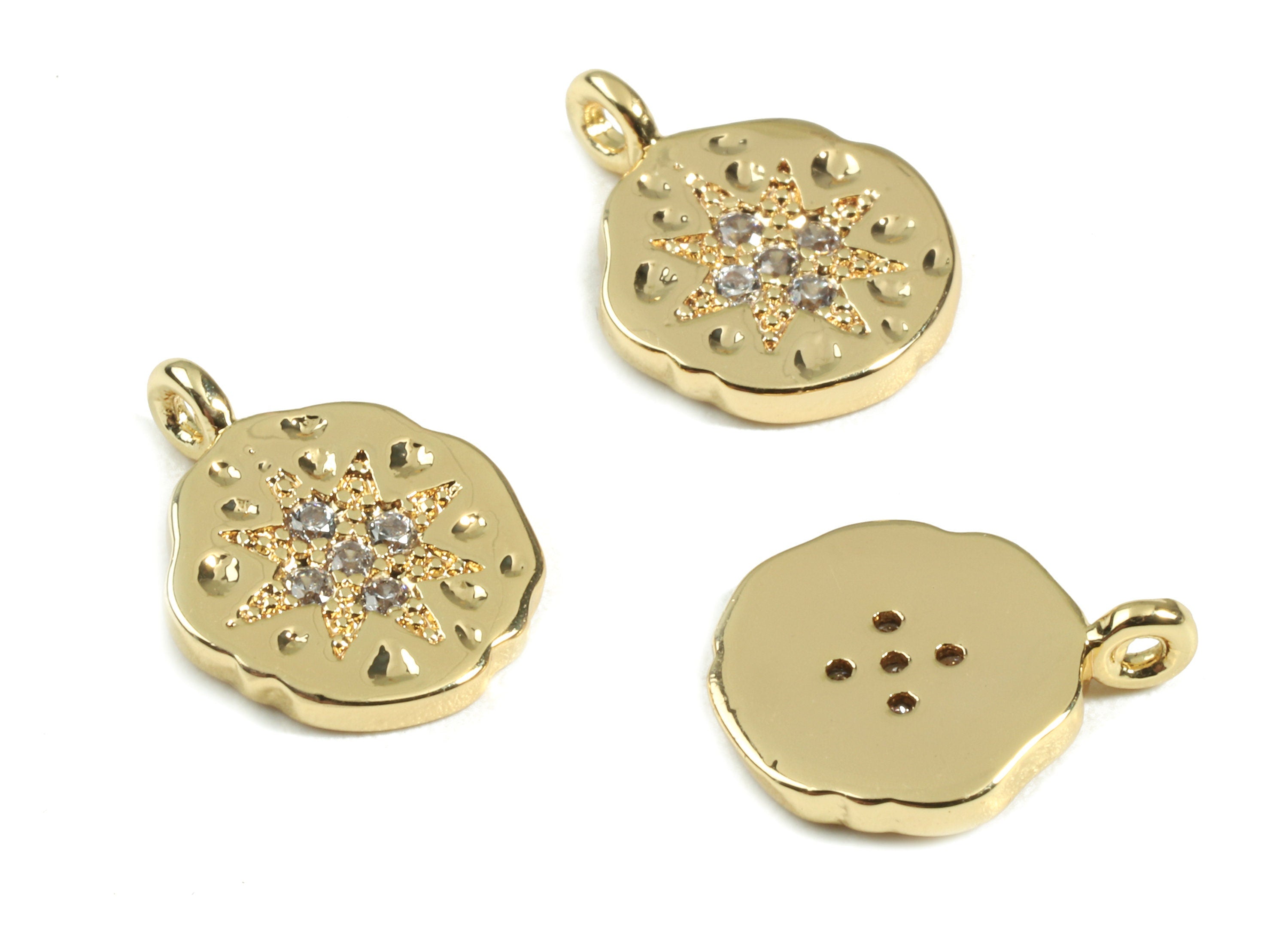 Brass Star Charms With Zircons - Brass Star Earring Bracelet Charms - 18K Real Gold Plated Brass - 13.94x10.57x1.42mm - RGP2434 - DOMEDBAZAAR
