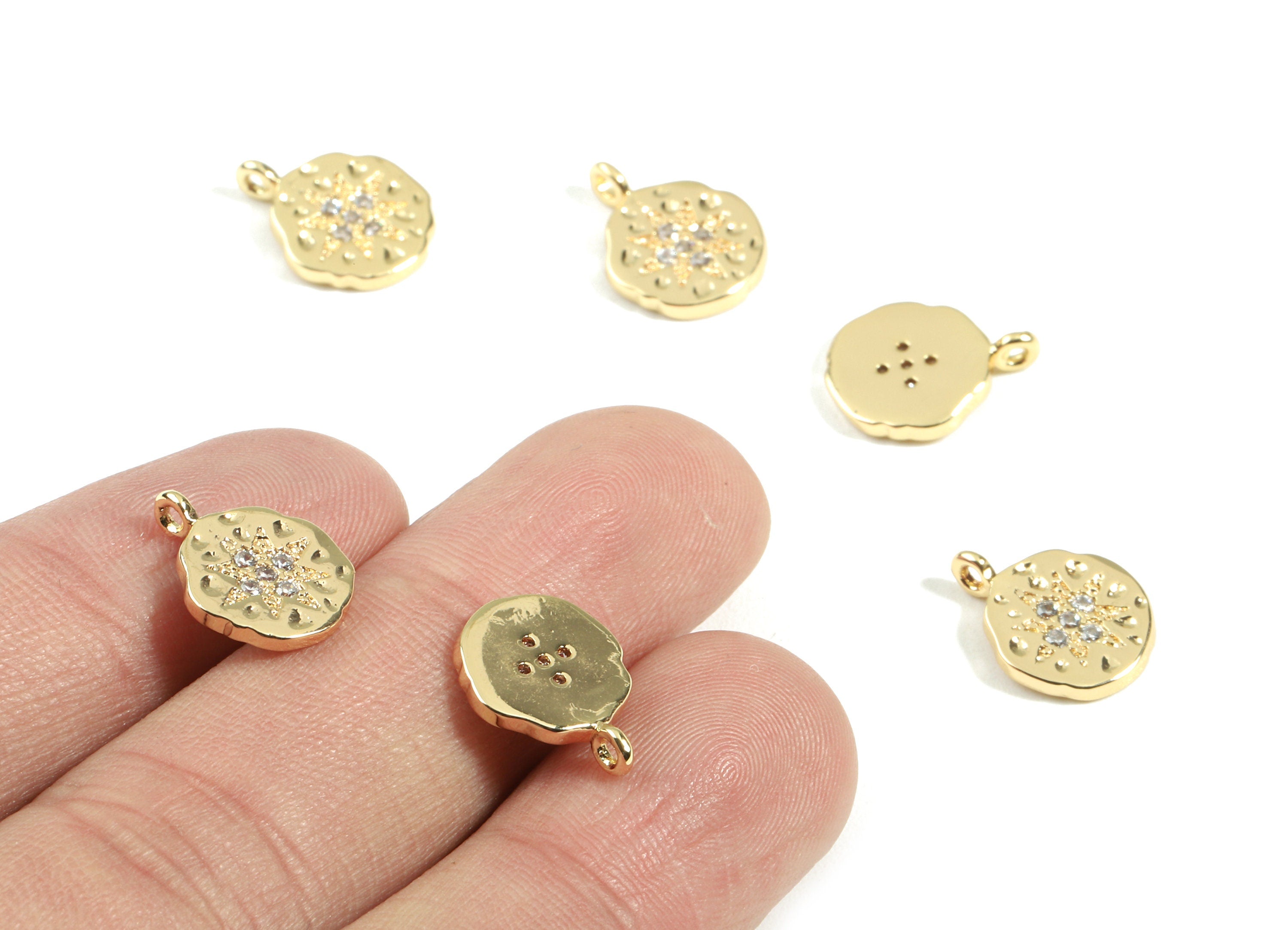 Brass Star Charms With Zircons - Brass Star Earring Bracelet Charms - 18K Real Gold Plated Brass - 13.94x10.57x1.42mm - RGP2434 - DOMEDBAZAAR