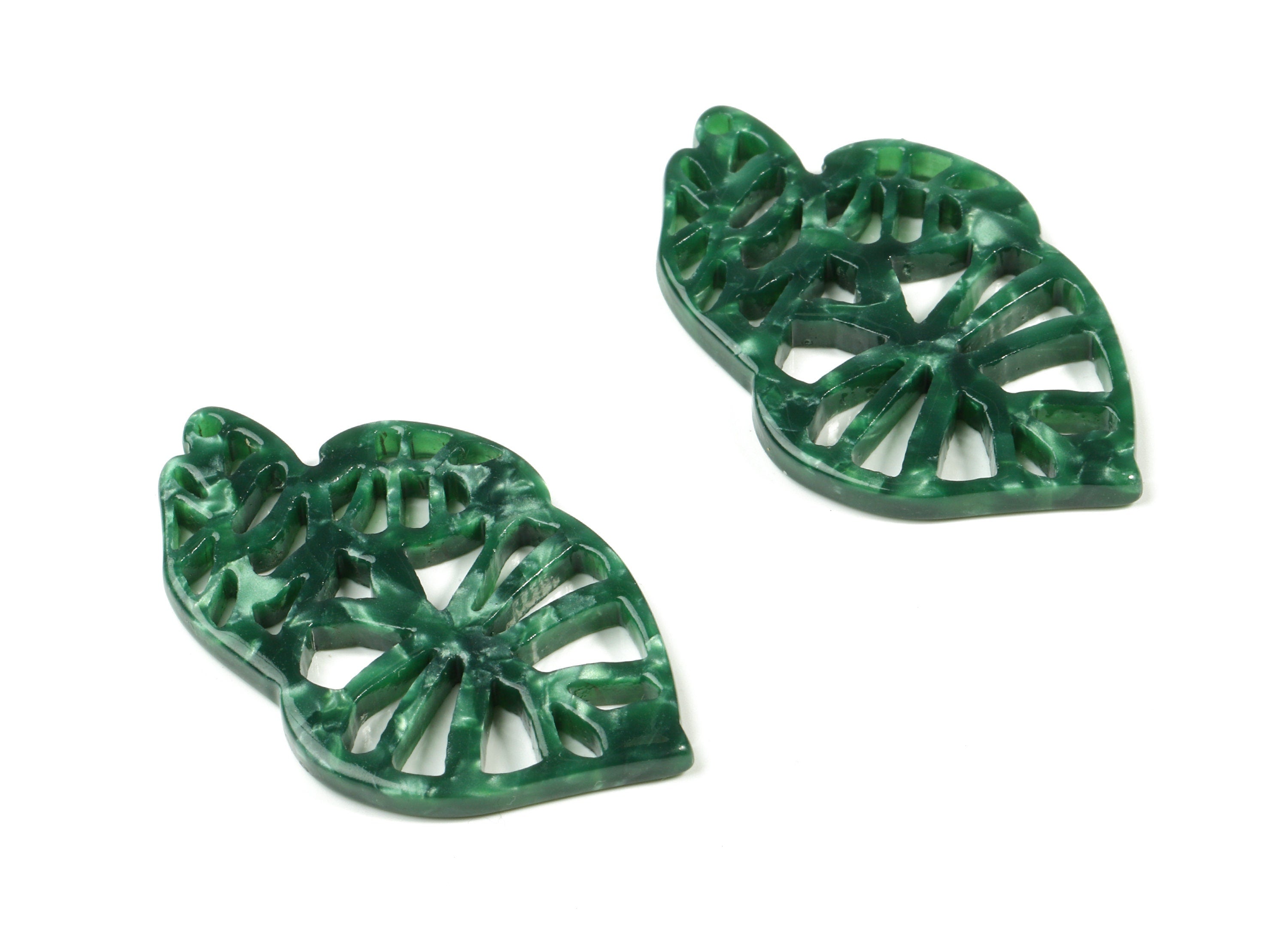 Acetate Leaf Earring Charms - Triple Leafs Pendant - Earring Finding - Jewelry Supplies - Color Code:A12 - 39.46x25.04x2.61mm - AC1834-A12 - DOMEDBAZAAR