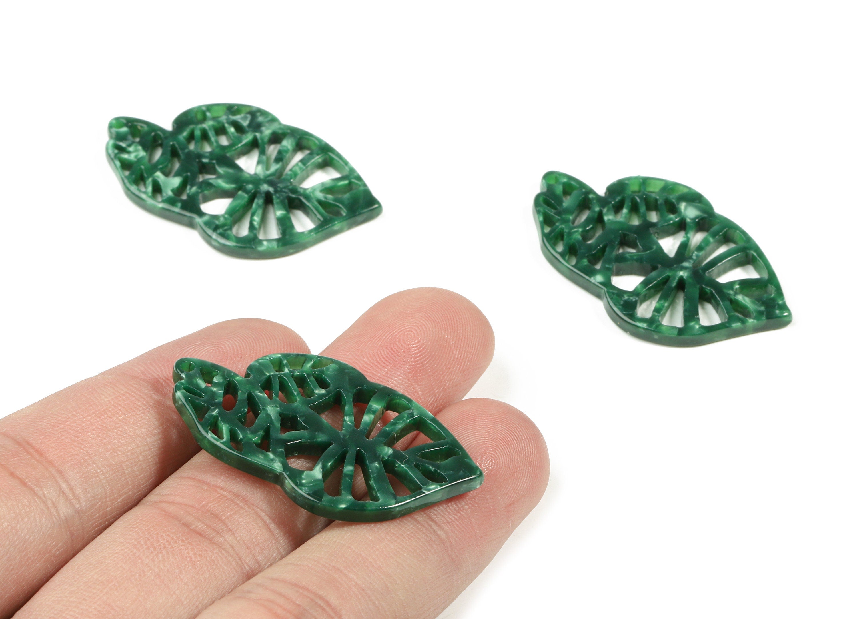 Acetate Leaf Earring Charms - Triple Leafs Pendant - Earring Finding - Jewelry Supplies - Color Code:A12 - 39.46x25.04x2.61mm - AC1834-A12 - DOMEDBAZAAR