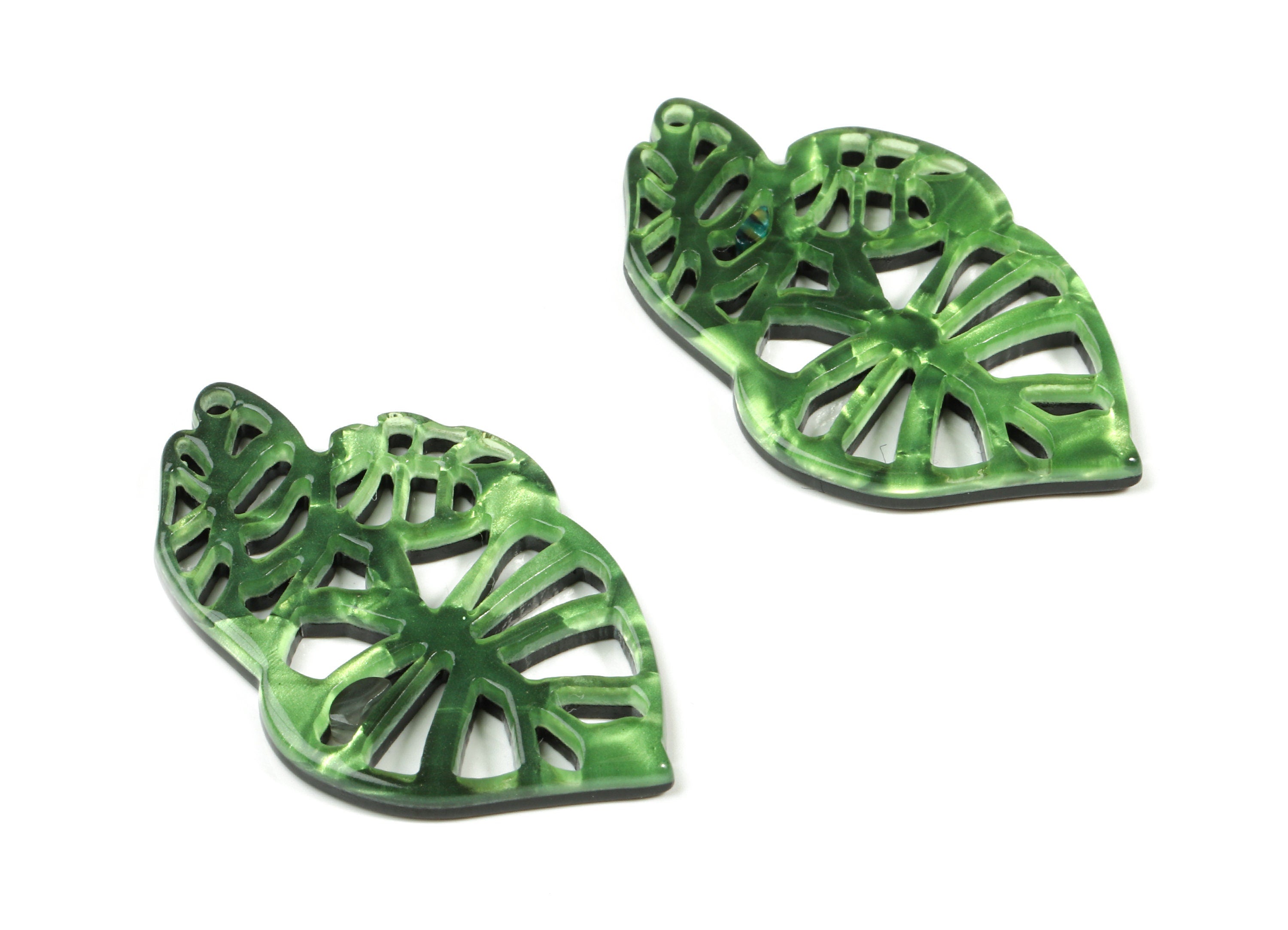Acetate Leaf Earring Charms - Triple Leafs Pendant - Earring Finding - Jewelry Supplies - Color Code:A223 - 39.46x25.04x2.61mm - AC1834-A223 - DOMEDBAZAAR
