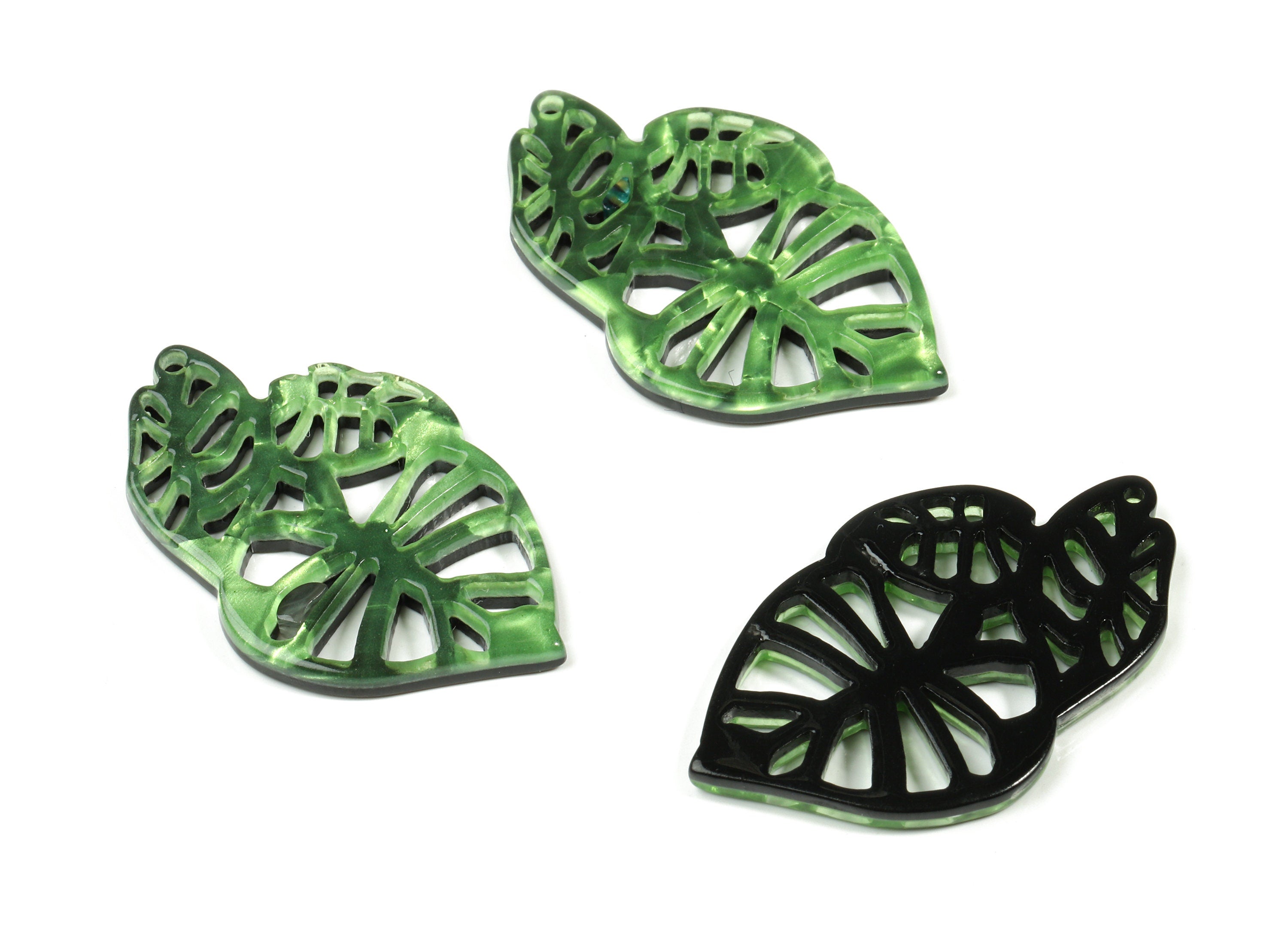 Acetate Leaf Earring Charms - Triple Leafs Pendant - Earring Finding - Jewelry Supplies - Color Code:A223 - 39.46x25.04x2.61mm - AC1834-A223 - DOMEDBAZAAR