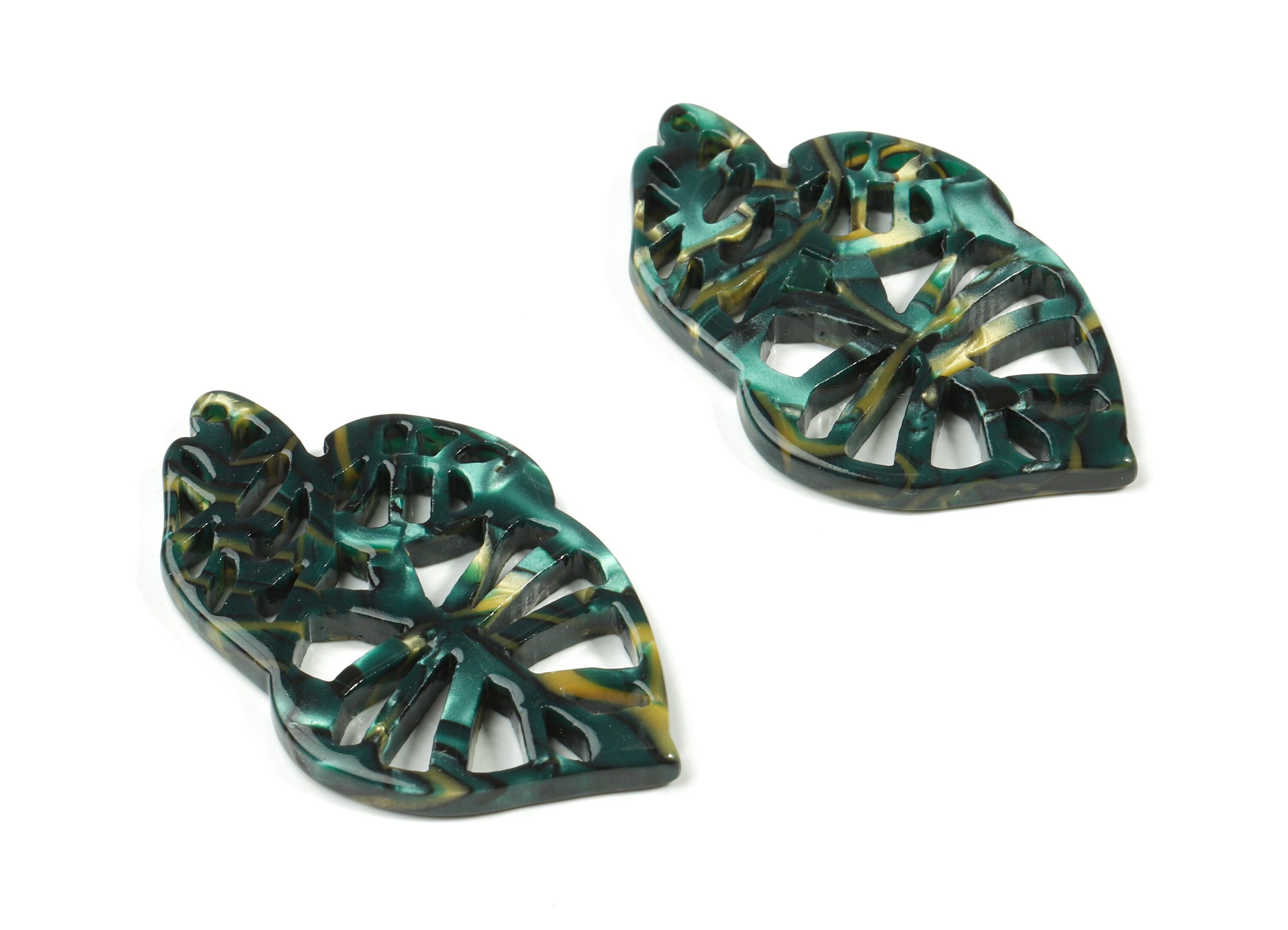 Acetate Leaf Earring Charms - Triple Leafs Pendant - Earring Finding - Jewelry Supplies - Color Code:A458 - 39.46x25.04x2.61mm - AC1834-A458 - DOMEDBAZAAR
