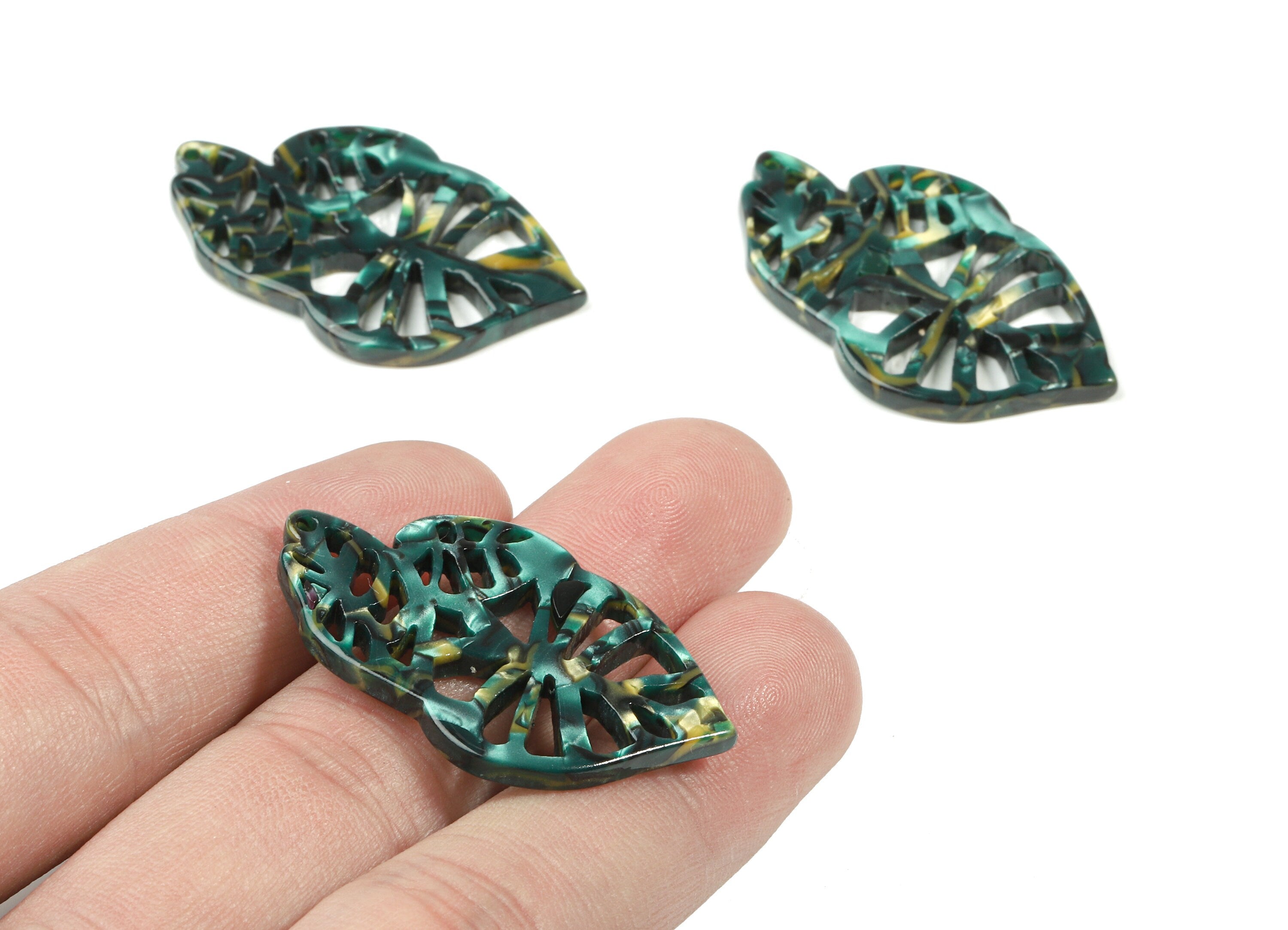 Acetate Leaf Earring Charms - Triple Leafs Pendant - Earring Finding - Jewelry Supplies - Color Code:A458 - 39.46x25.04x2.61mm - AC1834-A458 - DOMEDBAZAAR