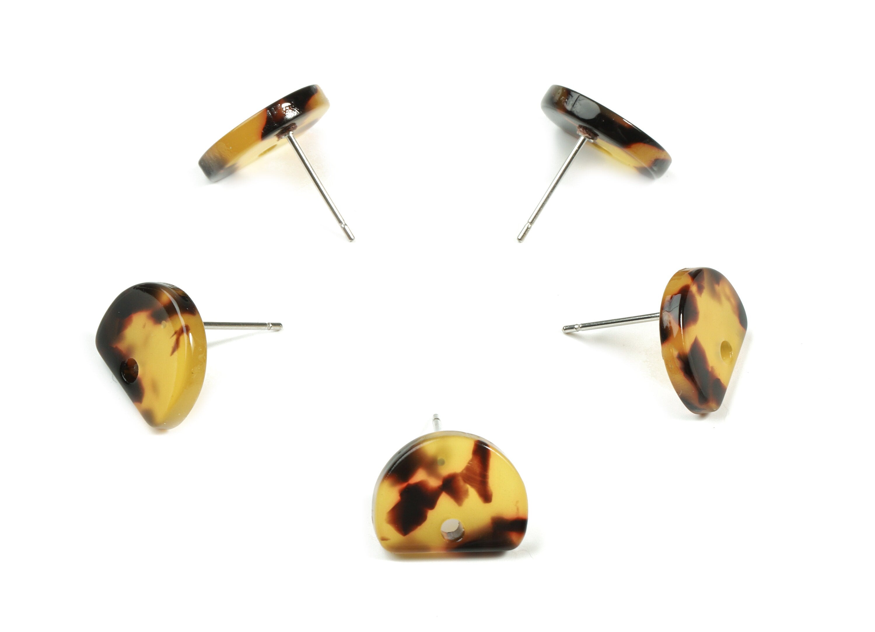 Acetate D Earring Stud - Tortoise Shell Half Moon Earring Post - Surgical Stud - Color Code: A02 - 13.23x10.42x2.54mm - AC1843-A02 - DOMEDBAZAAR