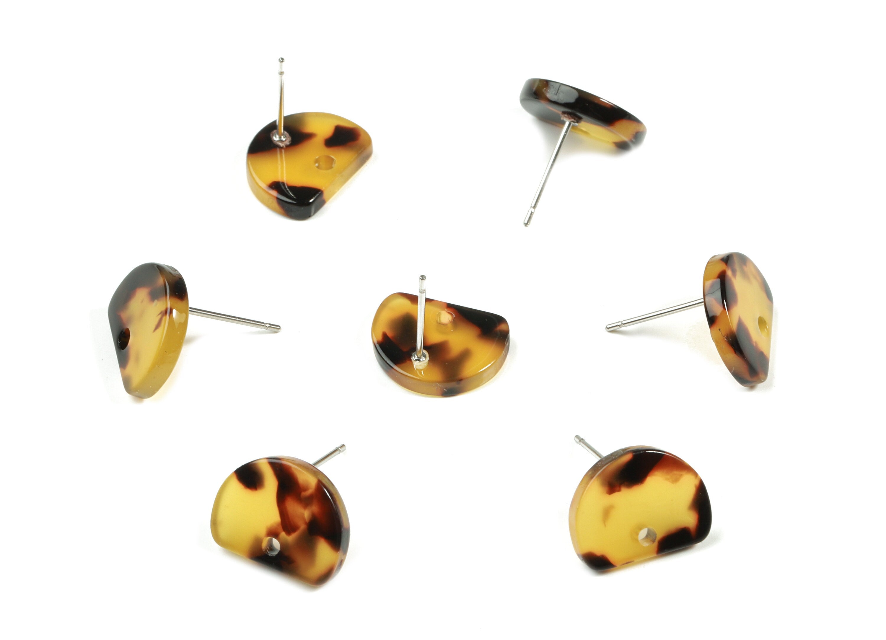 Acetate D Earring Stud - Tortoise Shell Half Moon Earring Post - Surgical Stud - Color Code: A02 - 13.23x10.42x2.54mm - AC1843-A02 - DOMEDBAZAAR