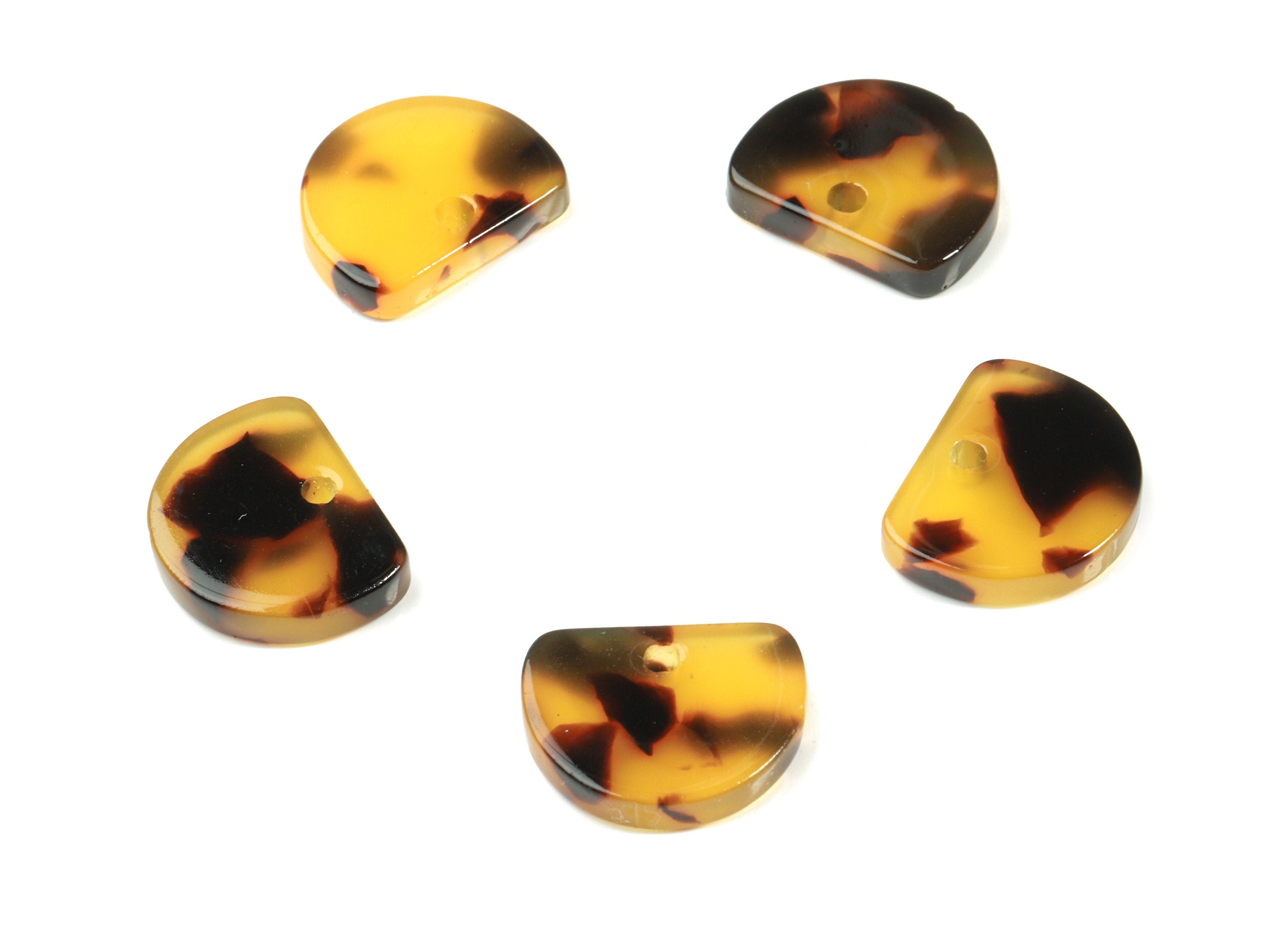 Acetate D Earring Charms - Tortoise Shell Half Moon Pendant - Jewelry Making Supplies - Color Code:A02 - 13.01x10.34x2.53mm - AC1844-A02 - DOMEDBAZAAR