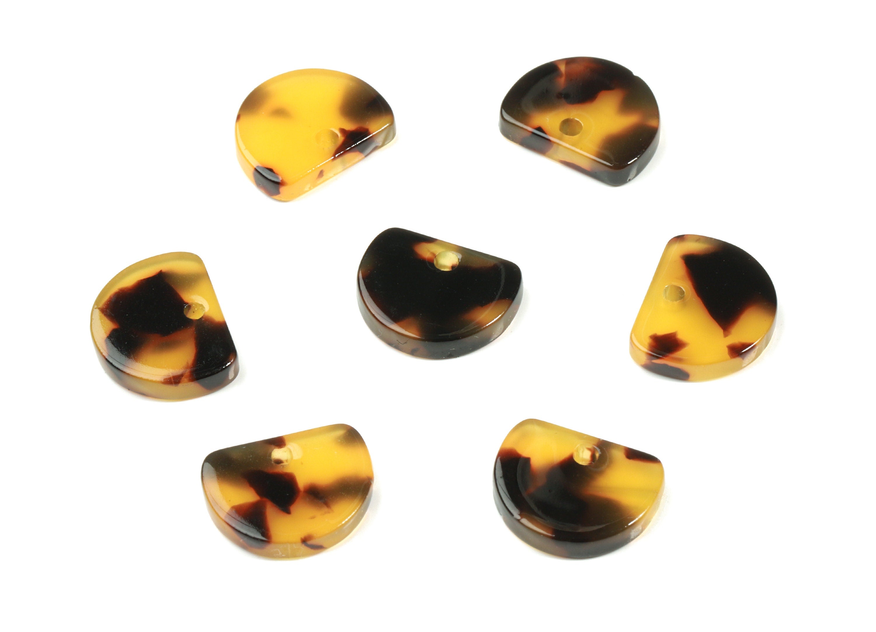 Acetate D Earring Charms - Tortoise Shell Half Moon Pendant - Jewelry Making Supplies - Color Code:A02 - 13.01x10.34x2.53mm - AC1844-A02 - DOMEDBAZAAR