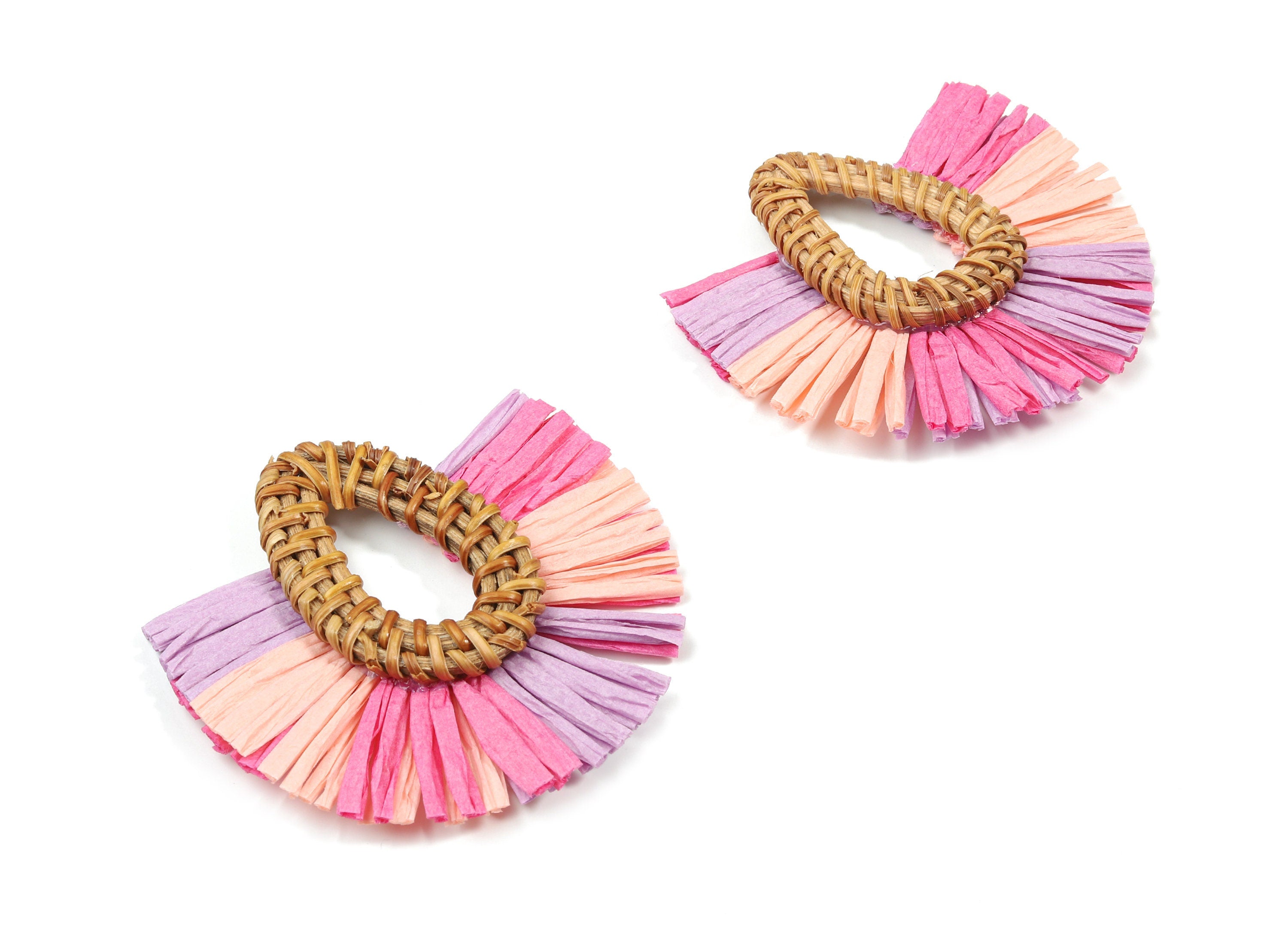 Handwoven Rattan With Raffia Tassels Earring Charms  - Drop Rattan Tassels - Wooden Straw Earring - 71.43x65.9x7.75mm - RT1353 - DOMEDBAZAAR
