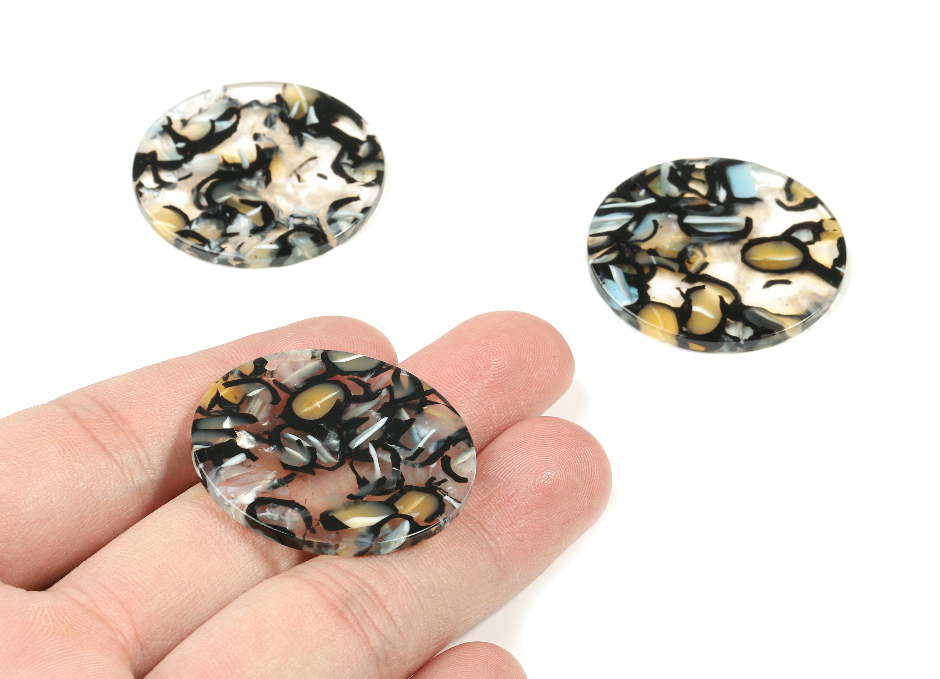 Acetate Round Charms - Coin Earrings and Pendant - Earring Findings - Jewelry Supplys - Color Code: A328 - 34.7x34.7x2.51mm - AC1135-A328 - DOMEDBAZAAR
