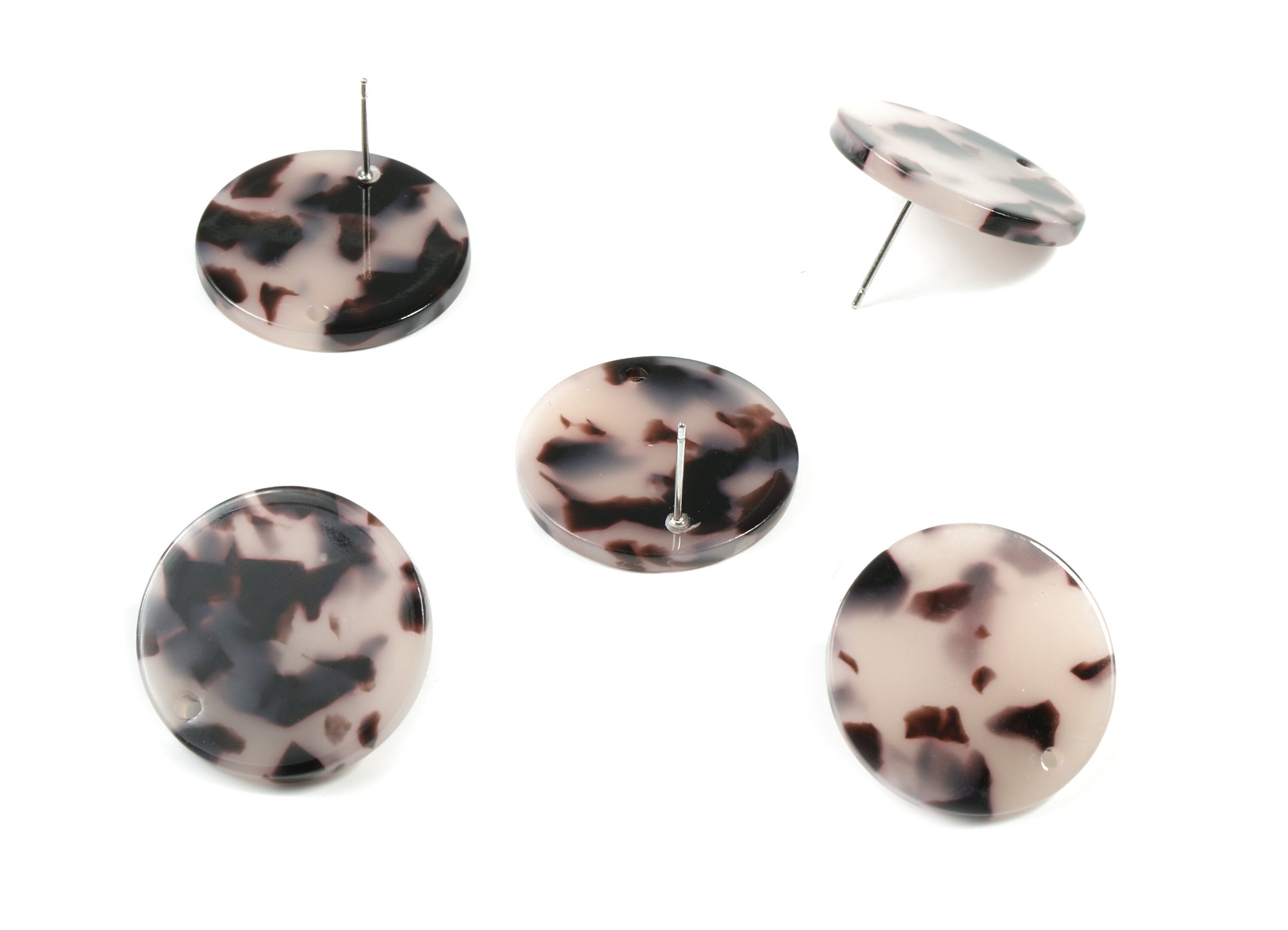 Acetate Round Earring Stud - Blonde Tortoise Shell Round Earring Post - Surgical Stud - Color Code: A06 - 23.55x23.55x2.38mm - AC1859-A06 - DOMEDBAZAAR