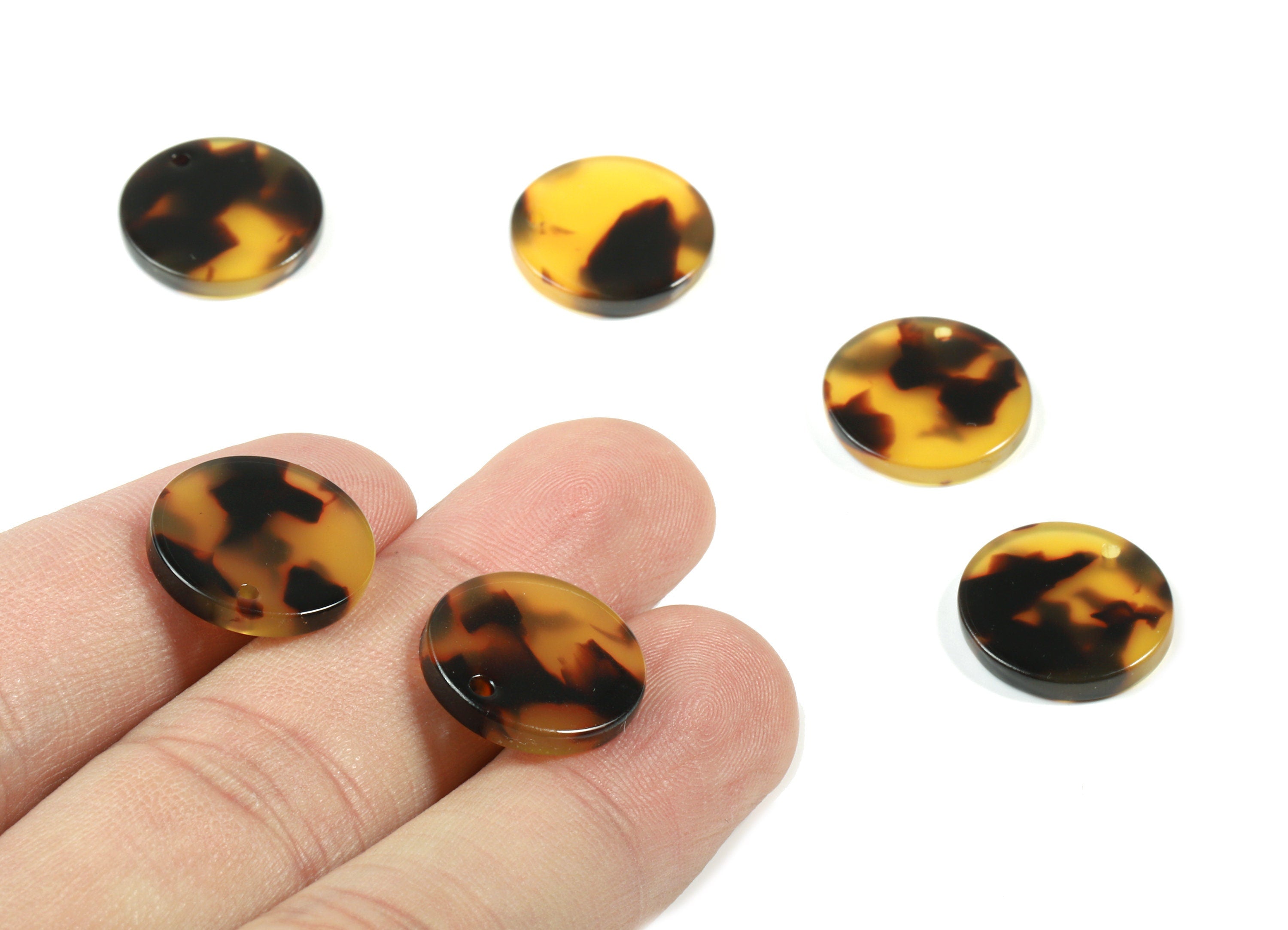 Acetate Round Earring Charms - Tortoise Shell Circle Pendant - Jewelry Making Supplies - Color Code: A02 - 15.94x15.94x2.56mm - AC1107-A02 - DOMEDBAZAAR