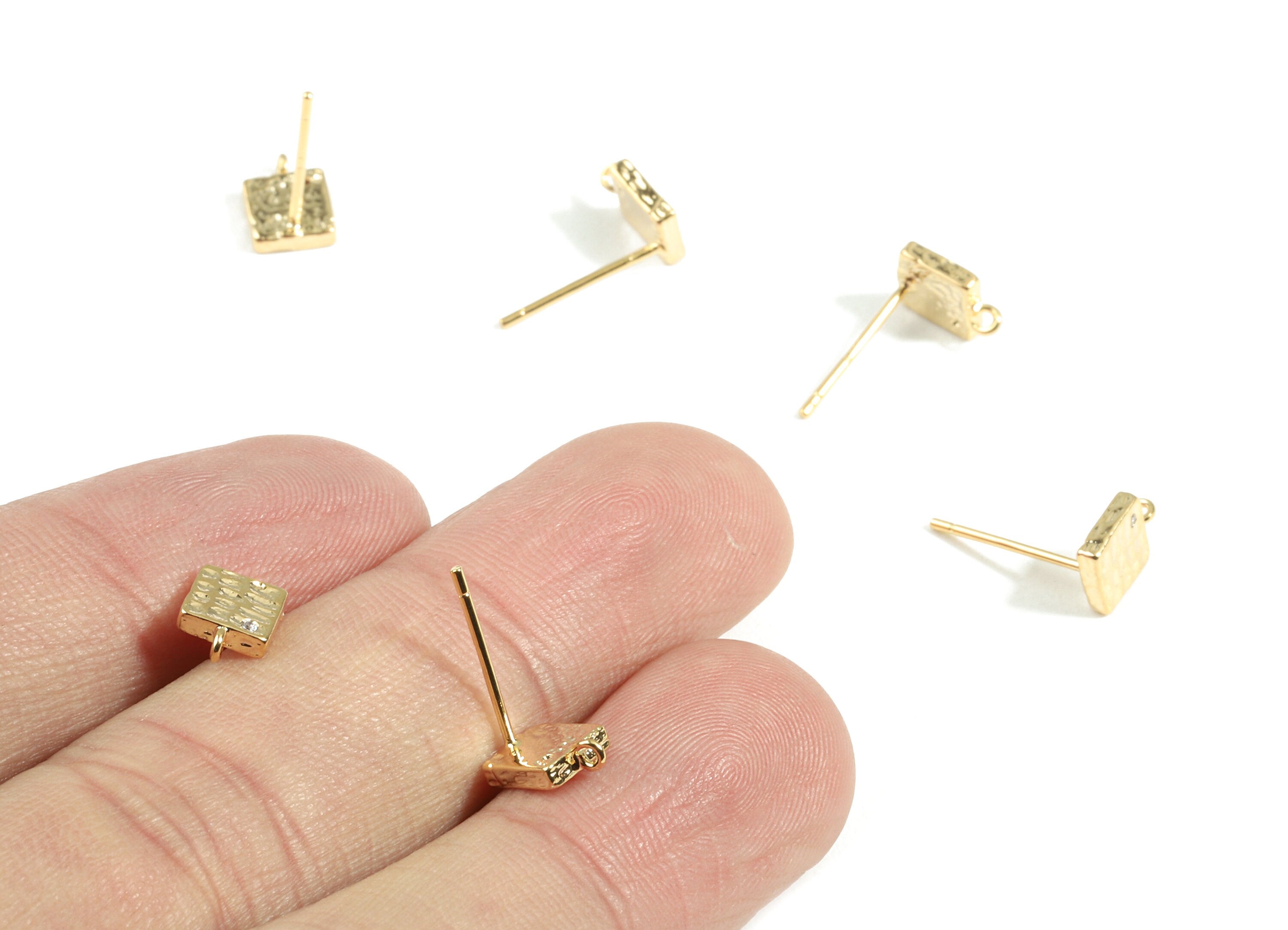 Brass Square Earring Stud - Brass Square Earring Post With Loop - 18K Real Gold Plated Brass - Jewelry Supplies - 7.93x5.71x1.56mm - RGP2405 - DOMEDBAZAAR