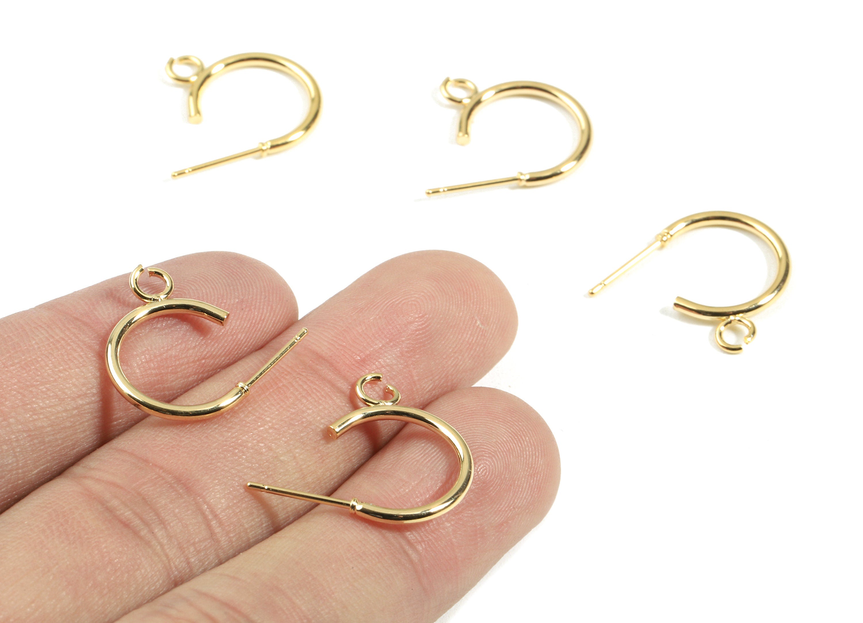 Brass C Hook With Loop - Brass C Earring Stud and Earring Post - 18K Real Gold Plated Brass - Jewelry Supplies - 18.76x1.73x1.55mm - RGP2382 - DOMEDBAZAAR