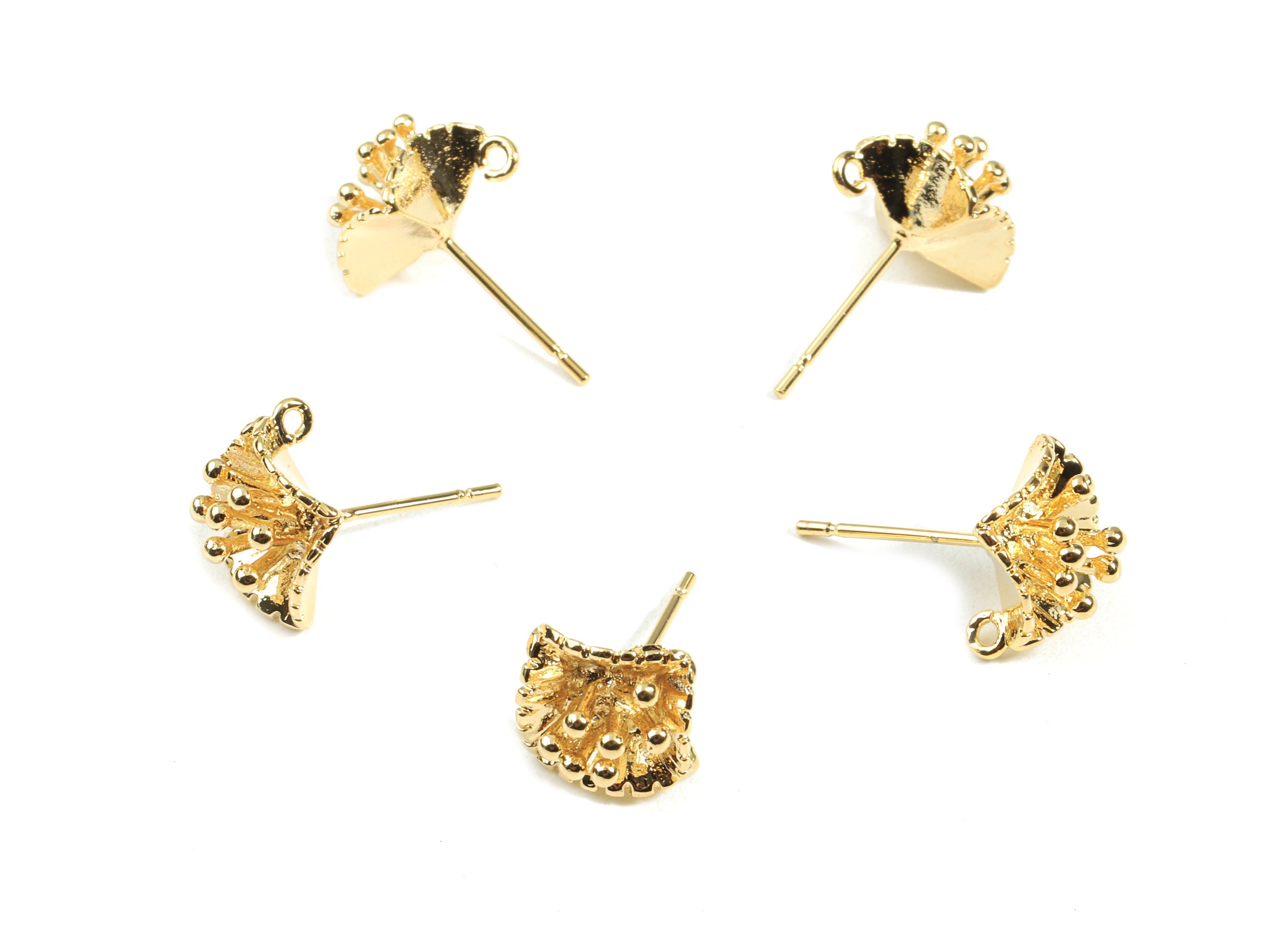 Brass Flower Earring Stud - Brass Flower Earring Post - 18K Real Gold Plated Brass - Jewelry Supplies - 9.85x9.85x1.55mm - RGP2360 - DOMEDBAZAAR