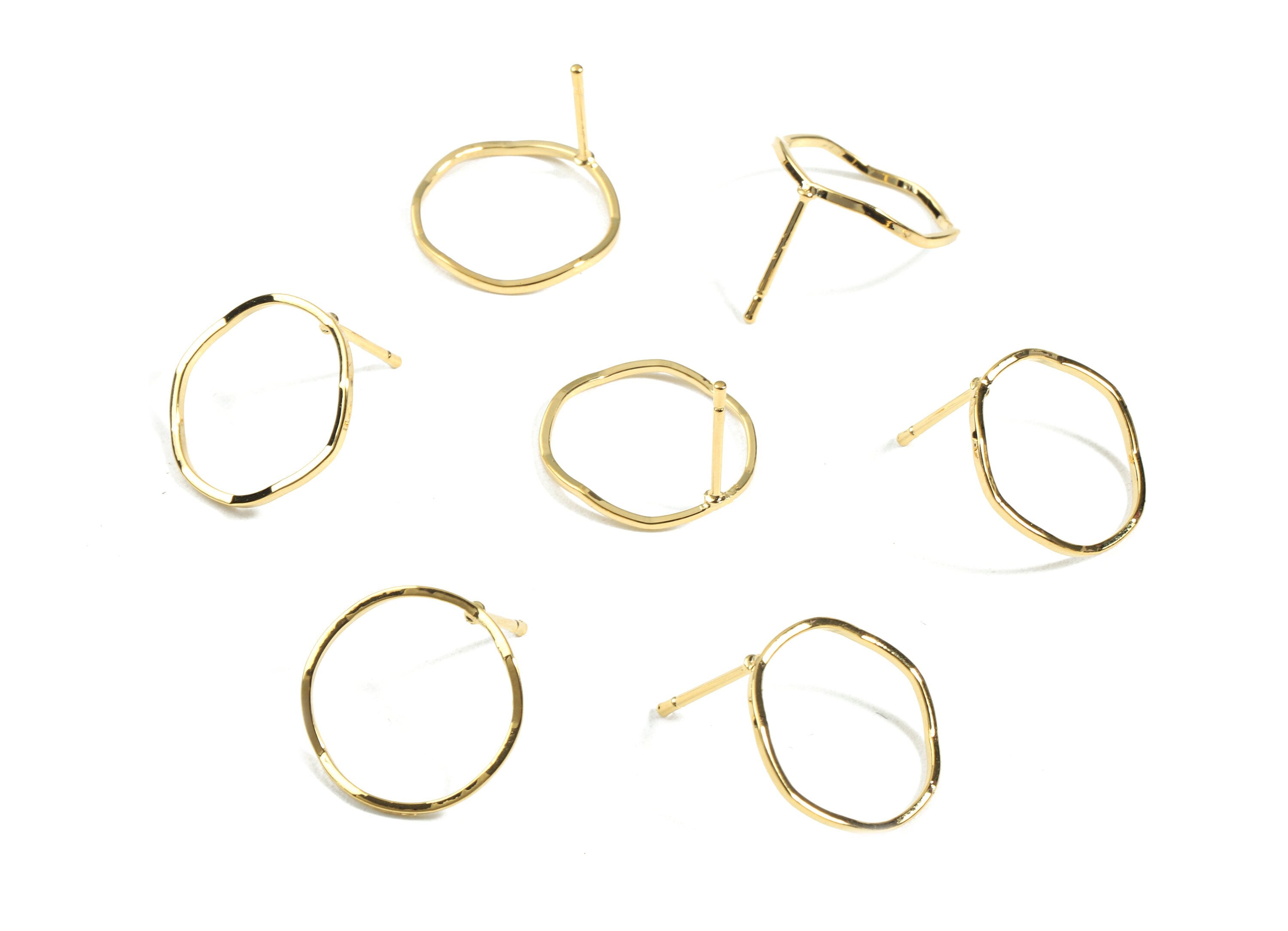 Brass Wavy Circle Earring Stud - Brass Wire Earring post - 18K Real Gold Plated Brass - Jewelry Supplies - 16.88x0.9x0.86mm - RGP2353 - DOMEDBAZAAR