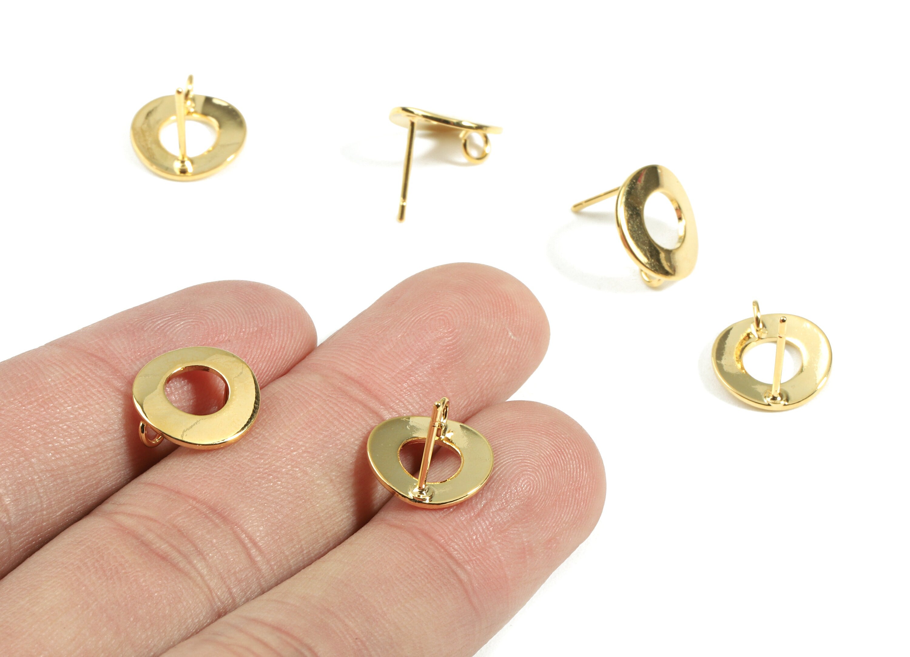 Brass Circle Earring Stud With Loop - Brass Round Earring Post - 18K Real Gold Plated Brass - Jewelry Supplies - 12.09x12.1x0.84mm - RGP2368 - DOMEDBAZAAR