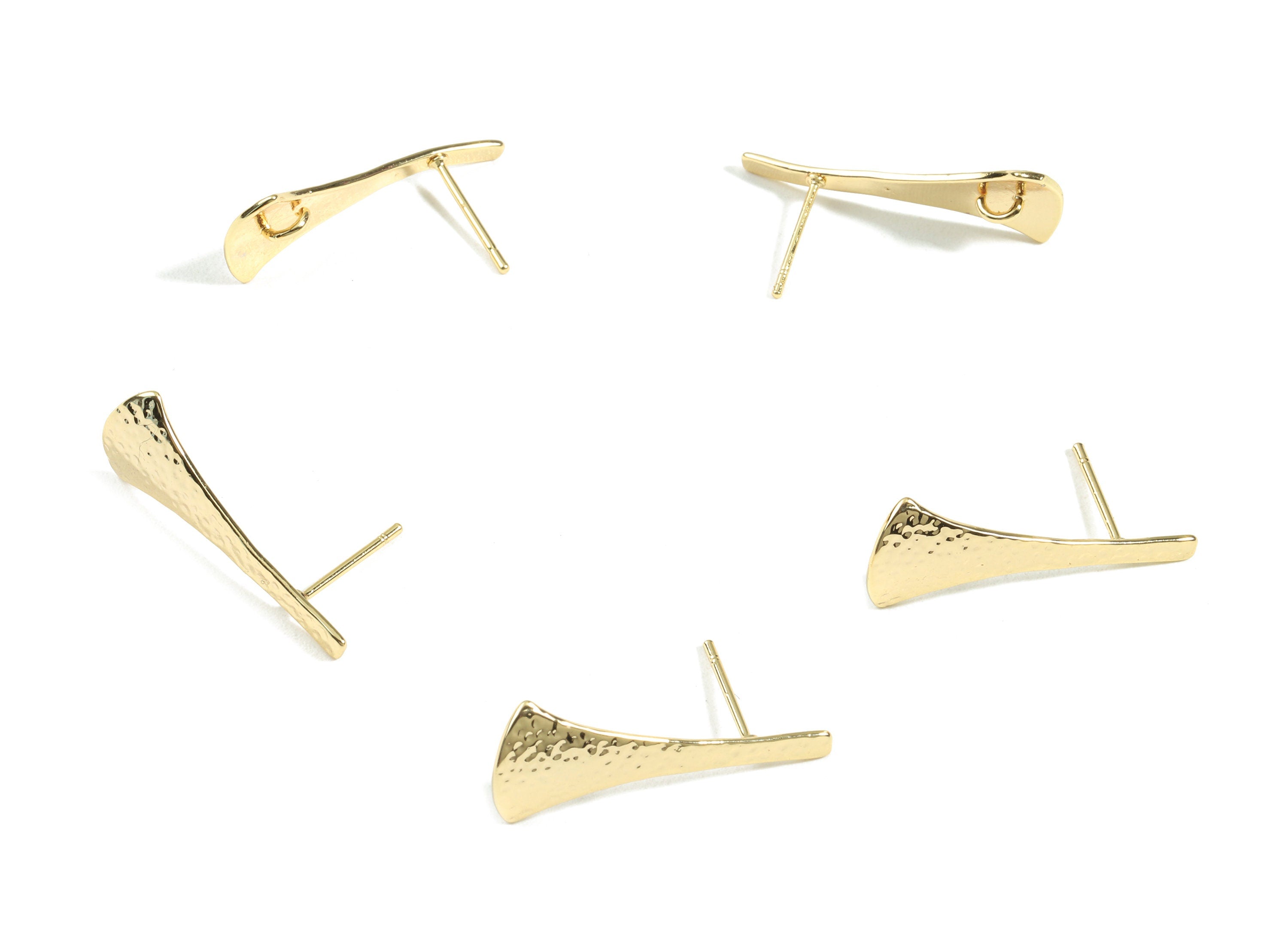 Brass Earring Stud - Brass Hammered Earring Post - 18K Real Gold Plated Brass - Jewelry Supplies - 27.45x10.92x0.84mm - RGP2372 - DOMEDBAZAAR