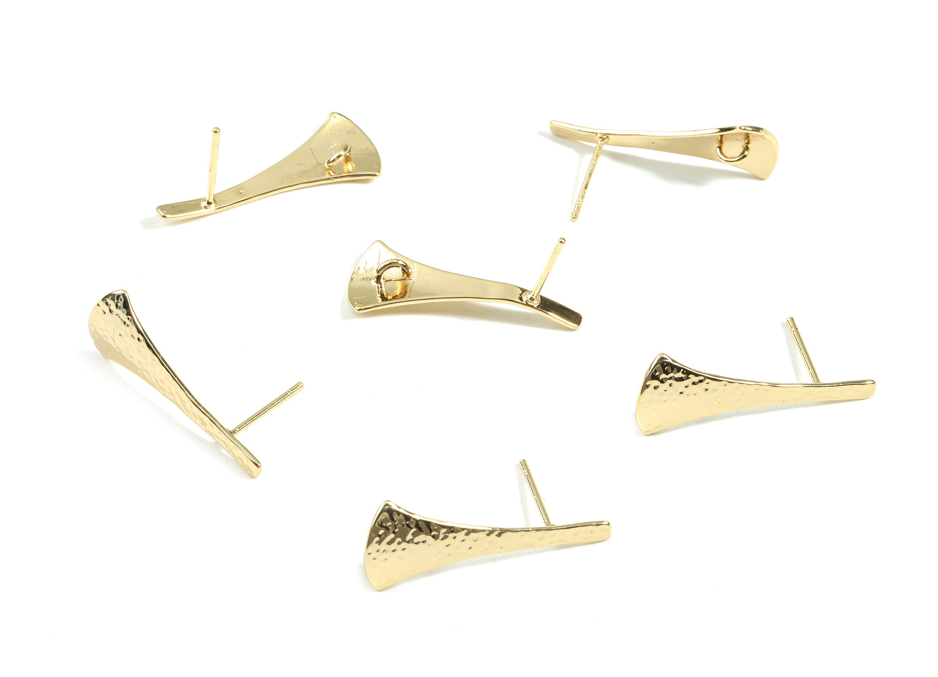 Brass Earring Stud - Brass Hammered Earring Post - 18K Real Gold Plated Brass - Jewelry Supplies - 27.45x10.92x0.84mm - RGP2372 - DOMEDBAZAAR