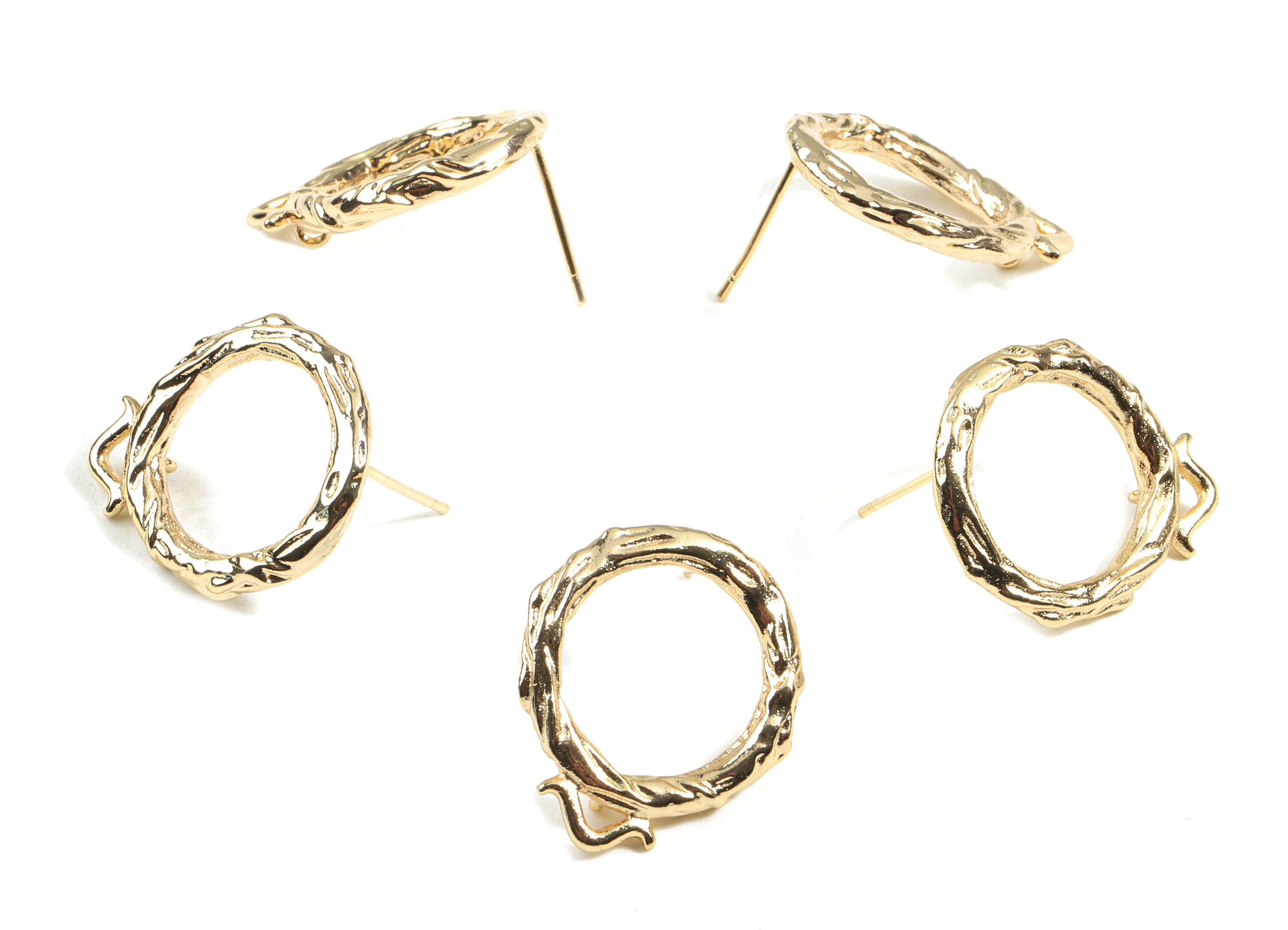Brass Circle Earring Stud - Brass Round Earring Post With Loop - 18K Real Gold Plated Brass - Jewelry Supplies - 22.1x19.37x2.87mm - RGP2355 - DOMEDBAZAAR