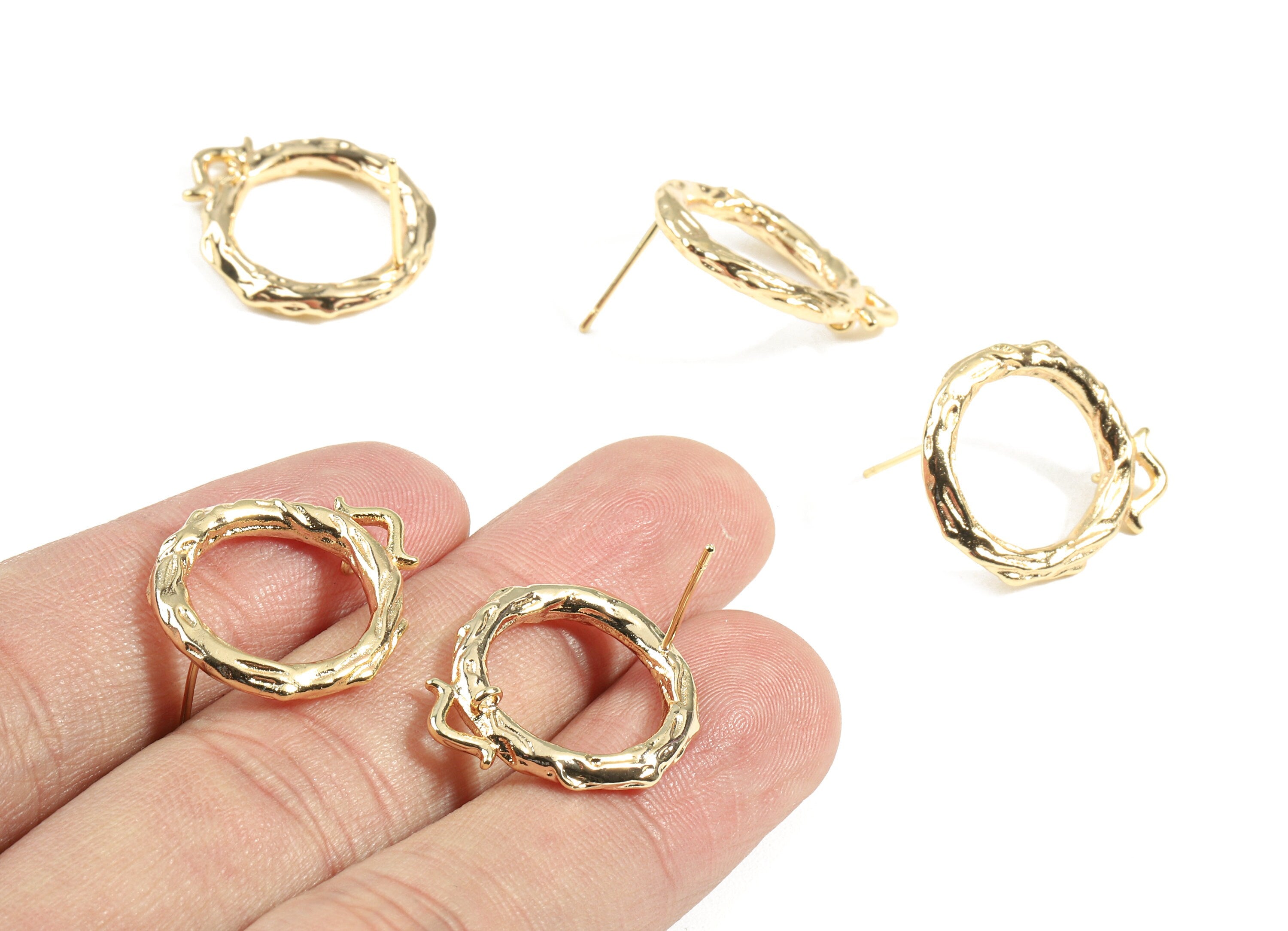 Brass Circle Earring Stud - Brass Round Earring Post With Loop - 18K Real Gold Plated Brass - Jewelry Supplies - 22.1x19.37x2.87mm - RGP2355 - DOMEDBAZAAR