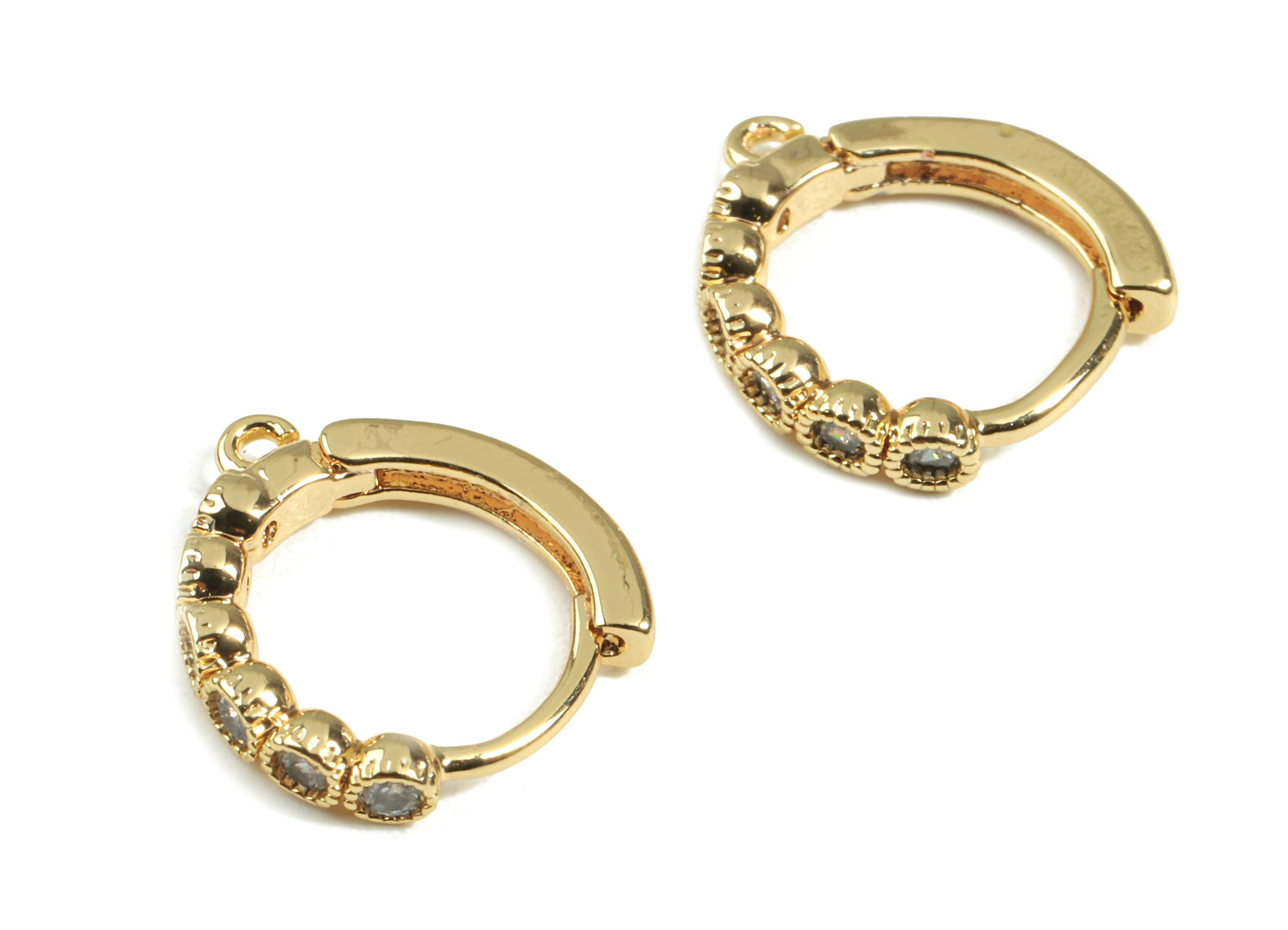 Brass Leverback Earring Clasp With Zircon - Brass Plain Leverback - 18K Real Gold Plated Brass - Jewelry Supplies - 14.5x13x1.9mm - RGP2442 - DOMEDBAZAAR