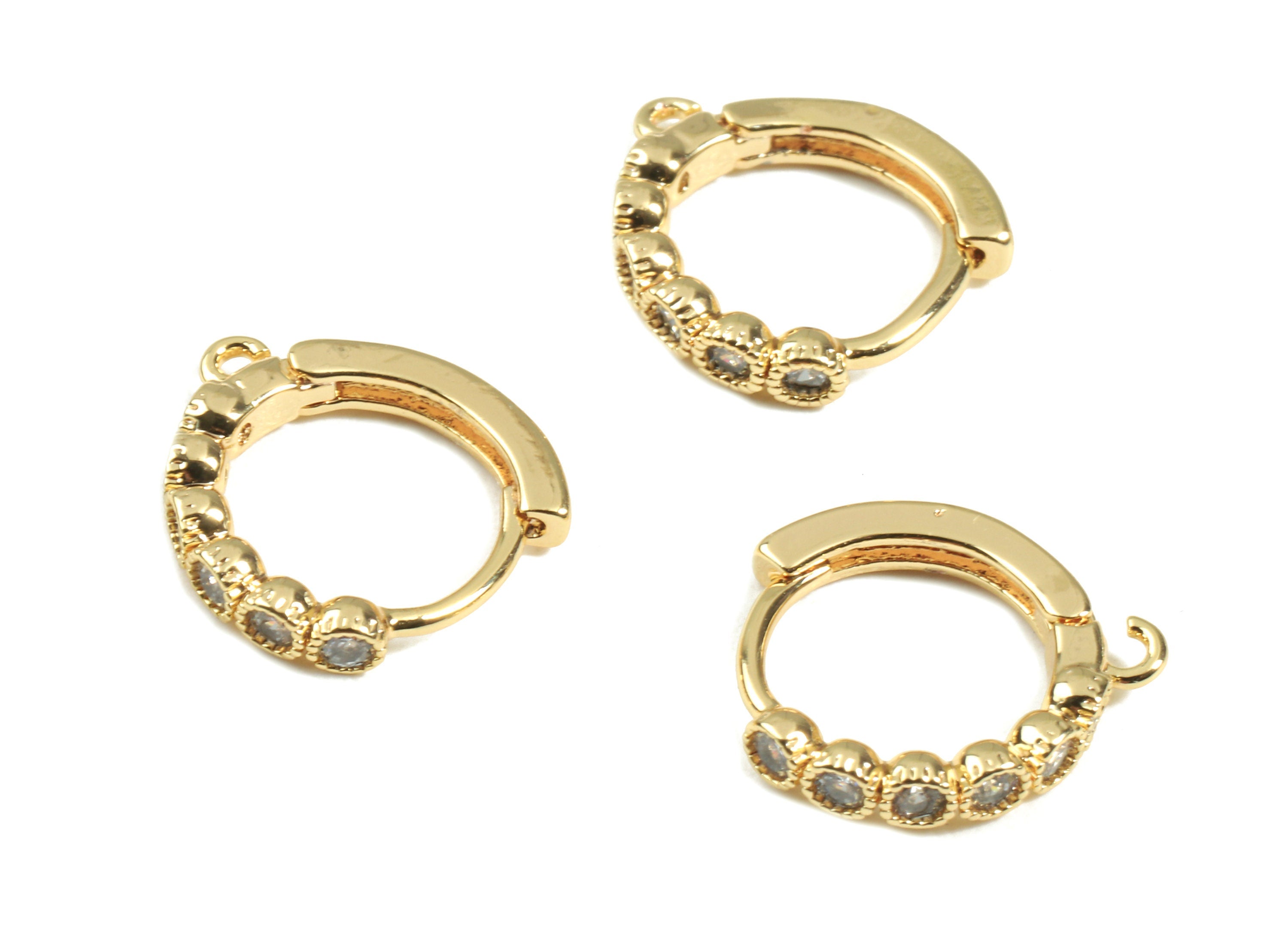 Brass Leverback Earring Clasp With Zircon - Brass Plain Leverback - 18K Real Gold Plated Brass - Jewelry Supplies - 14.5x13x1.9mm - RGP2442 - DOMEDBAZAAR