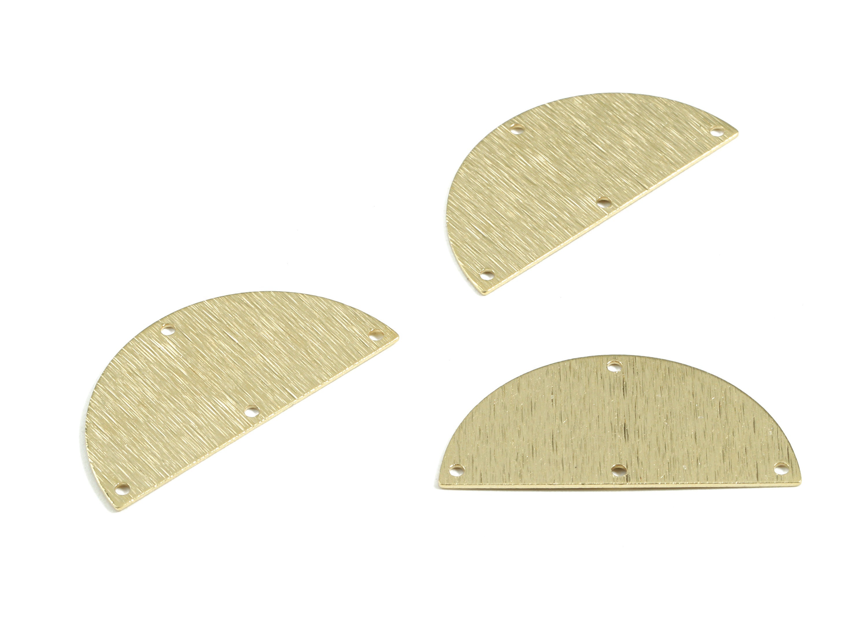 Brass Half Moon Connector - Raw Brass Semicircle Earring Connectors - Textured Brass 4 Hole - Jewelry Supplies - 35.95x17.53x0.6mm - PP3049 - DOMEDBAZAAR