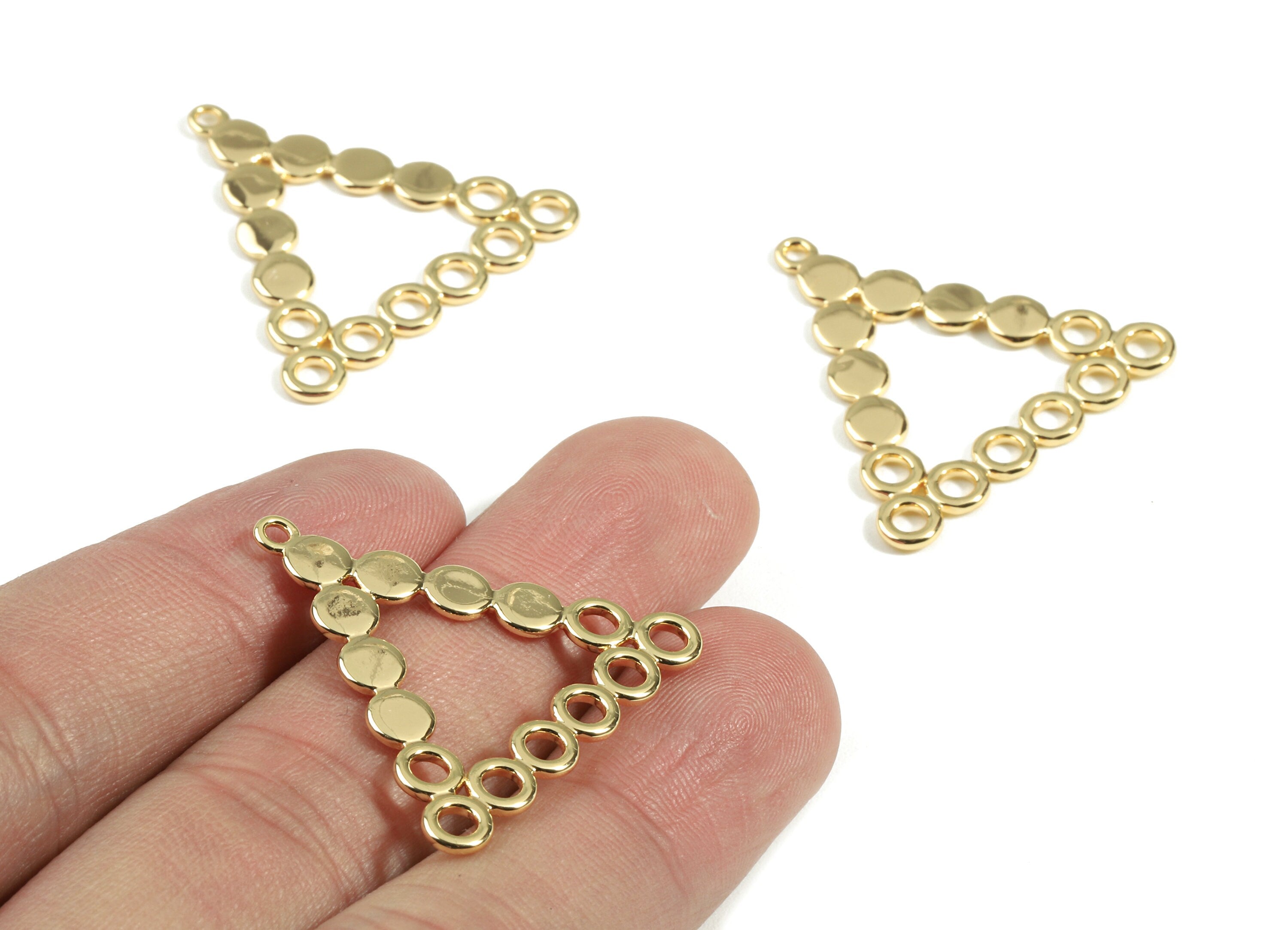 Brass Triangle Earring Charms - Brass Gold Triangle Earring Pendant - 18K Real Gold Plated Brass - 29.77x26.97x1.2mm - RGP2363 - DOMEDBAZAAR
