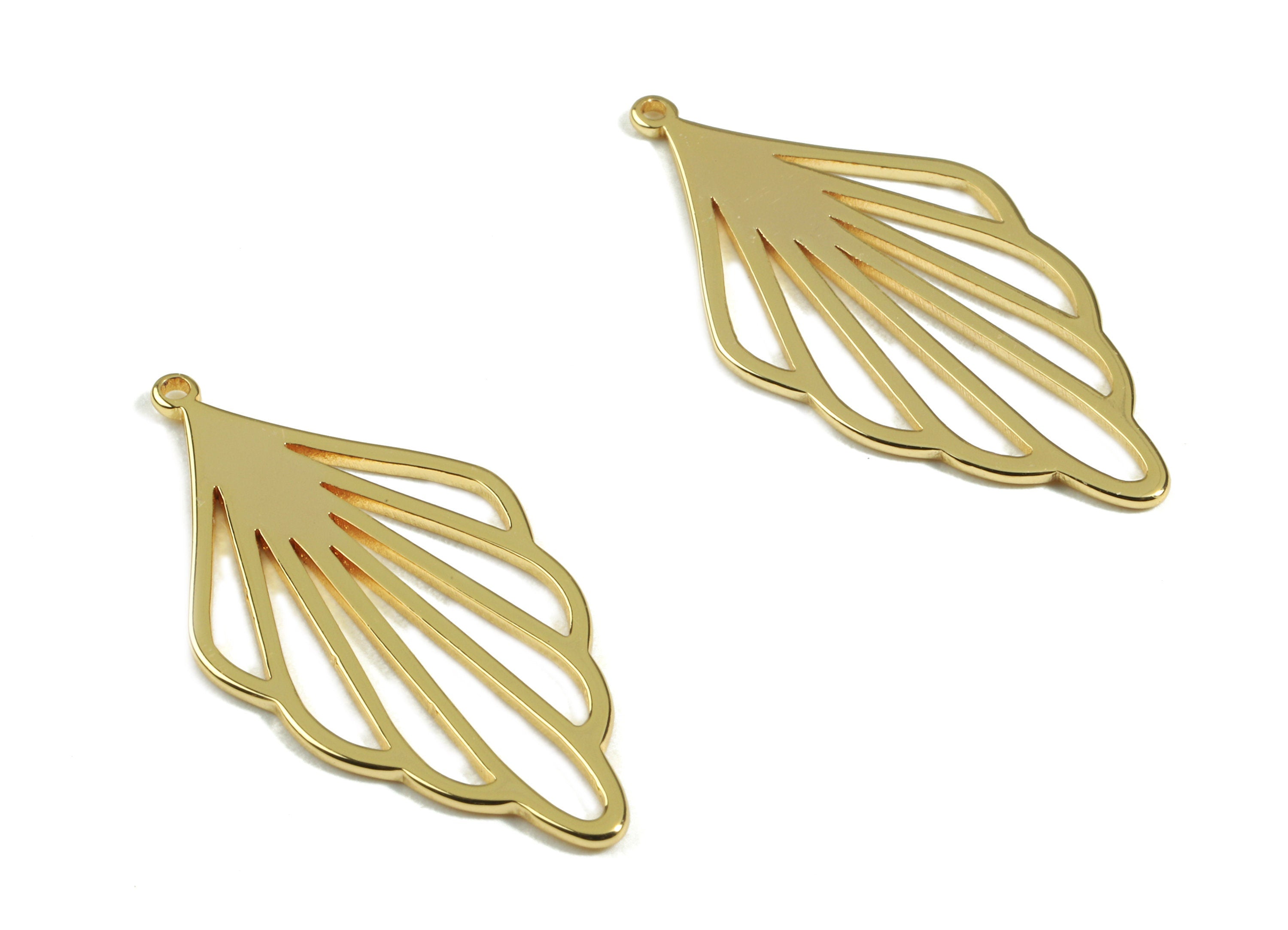 Brass Leaf Earring Charms - Brass Gold Leaf Earring Pendant - 18K Real Gold Plated Brass - Jewelry Supplies - 31.52x15.86x0.82mm - RGP2365 - DOMEDBAZAAR
