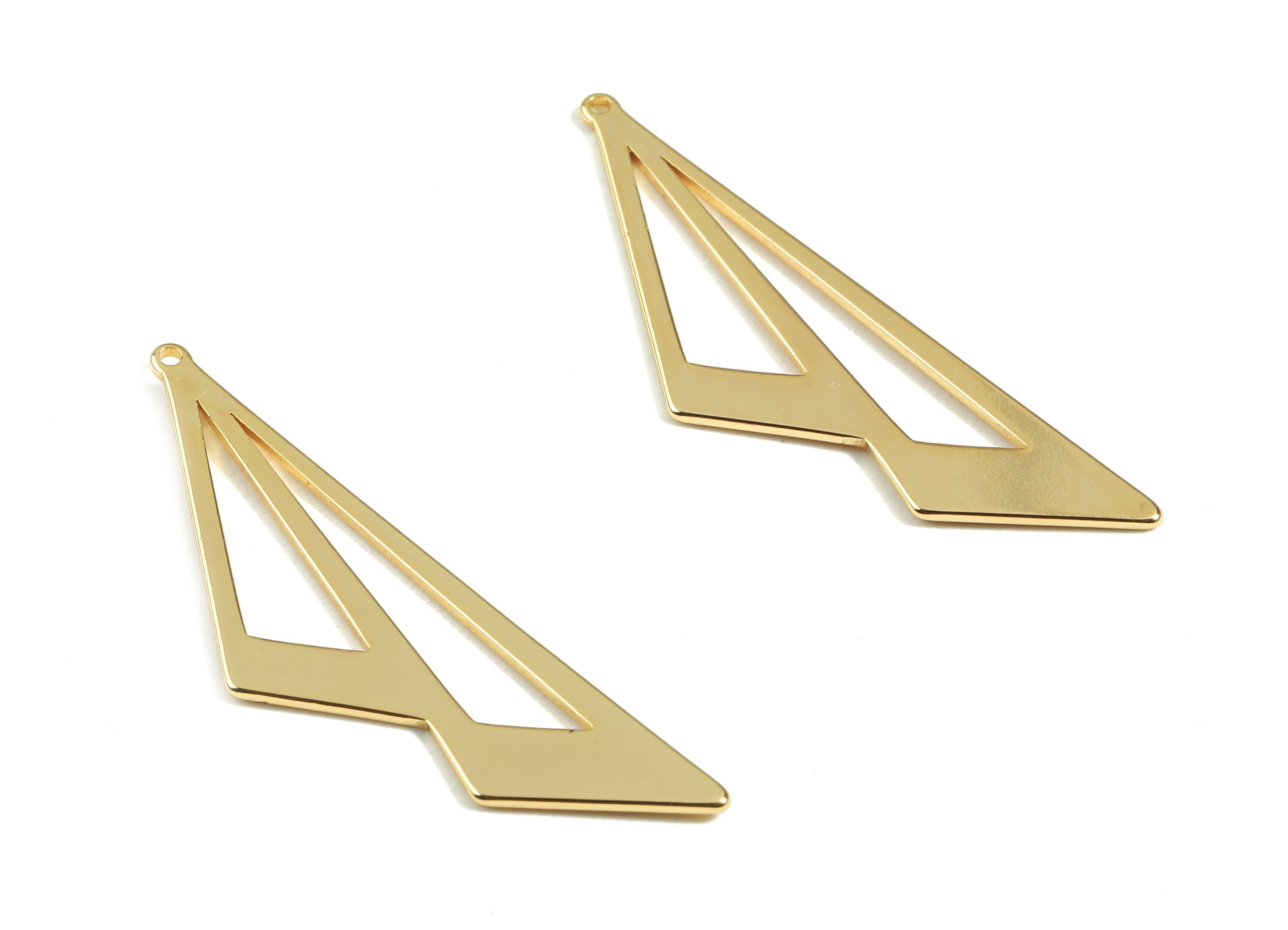 Brass Double Triangle Earring Charms - Brass Triangle Earring Pendant - 18K Real Gold Plated Brass - 39.34x13.74x0.9mm - RGP2413 - DOMEDBAZAAR