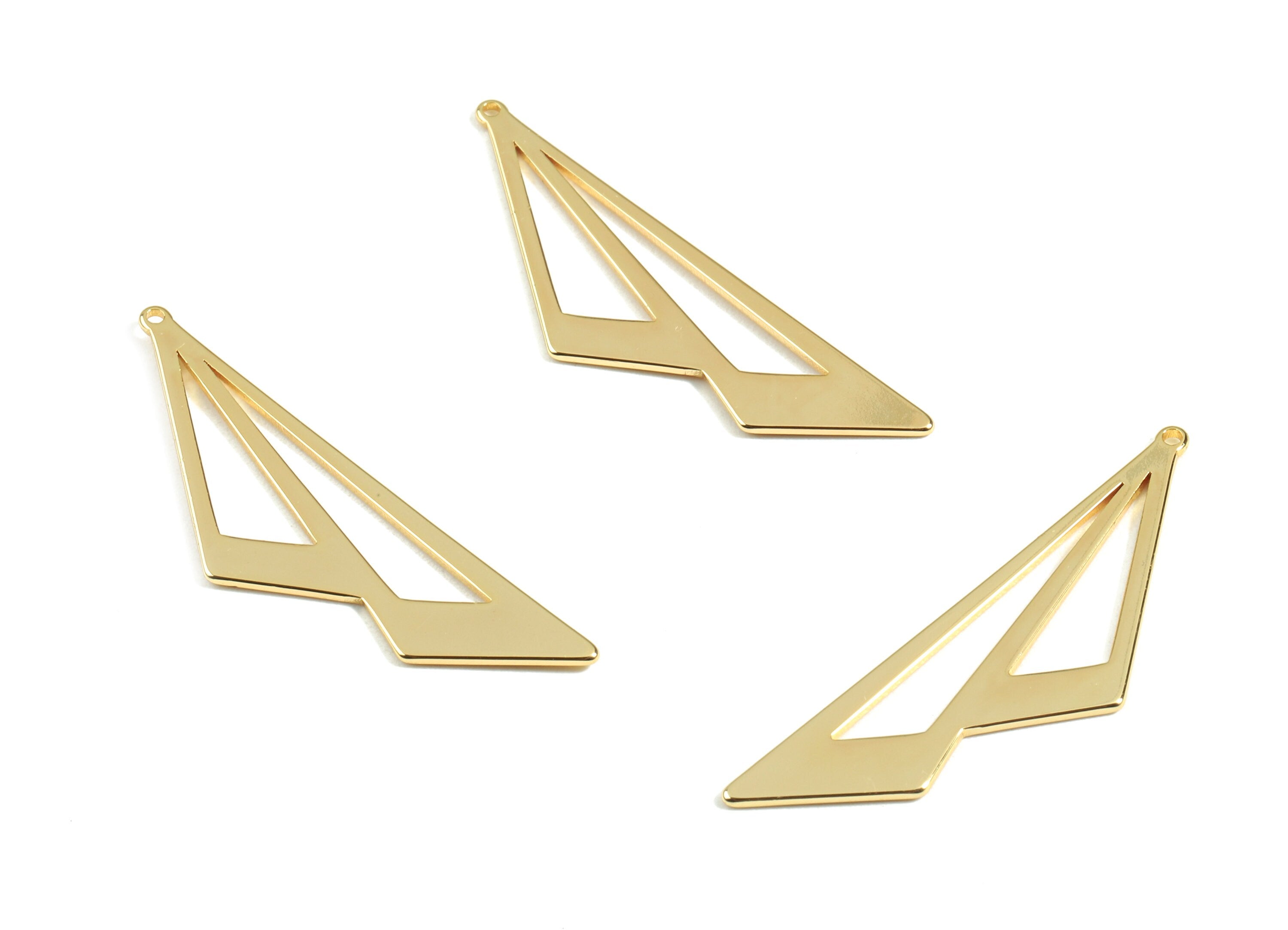 Brass Double Triangle Earring Charms - Brass Triangle Earring Pendant - 18K Real Gold Plated Brass - 39.34x13.74x0.9mm - RGP2413 - DOMEDBAZAAR