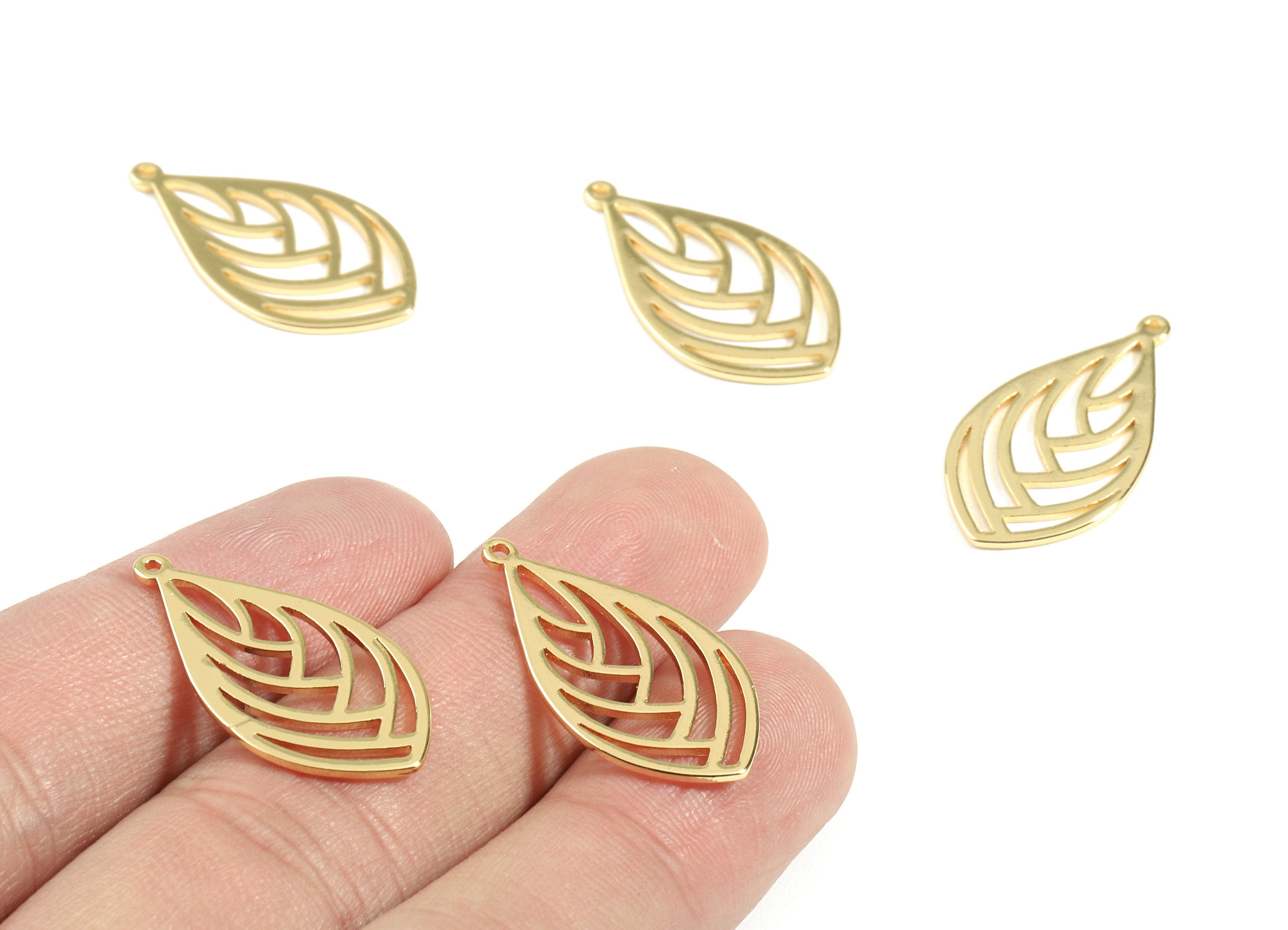 Brass Drop Earring Charms - Brass Gold Drop Earring Pendant - 18K Real Gold Plated Brass - Jewelry Supplies - 26.93x14.47x0.96mm - RGP2419 - DOMEDBAZAAR