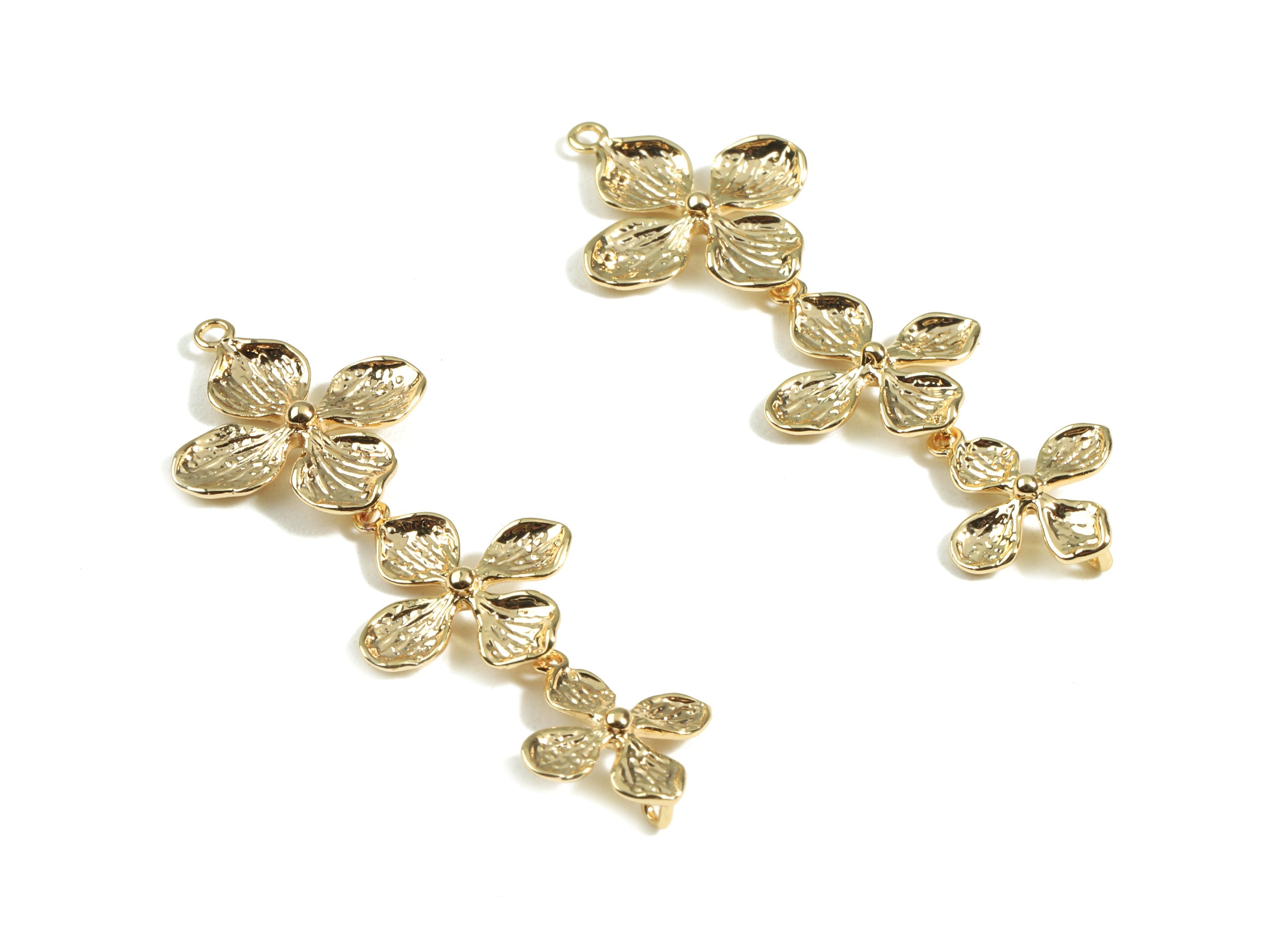 Brass Flowers Necklace Connector - Brass Gold Flower Connector - 18K Real Gold Plated Brass - Jewelry Supplies - 44x14.68x1.06mm - RGP2408 - DOMEDBAZAAR
