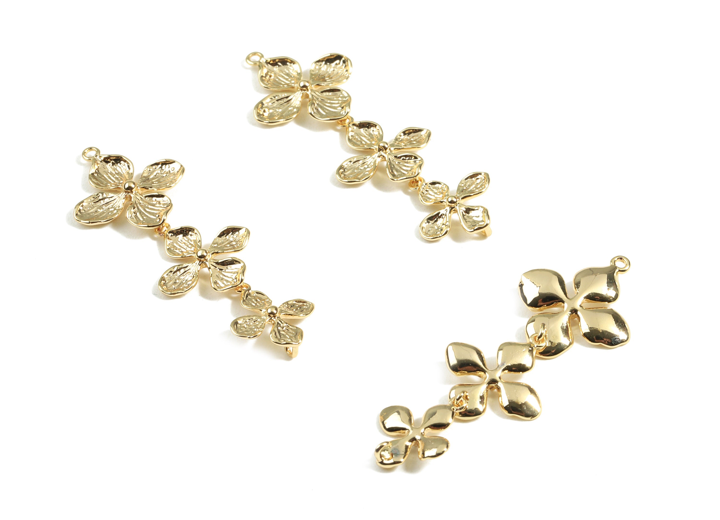 Brass Flowers Necklace Connector - Brass Gold Flower Connector - 18K Real Gold Plated Brass - Jewelry Supplies - 44x14.68x1.06mm - RGP2408 - DOMEDBAZAAR