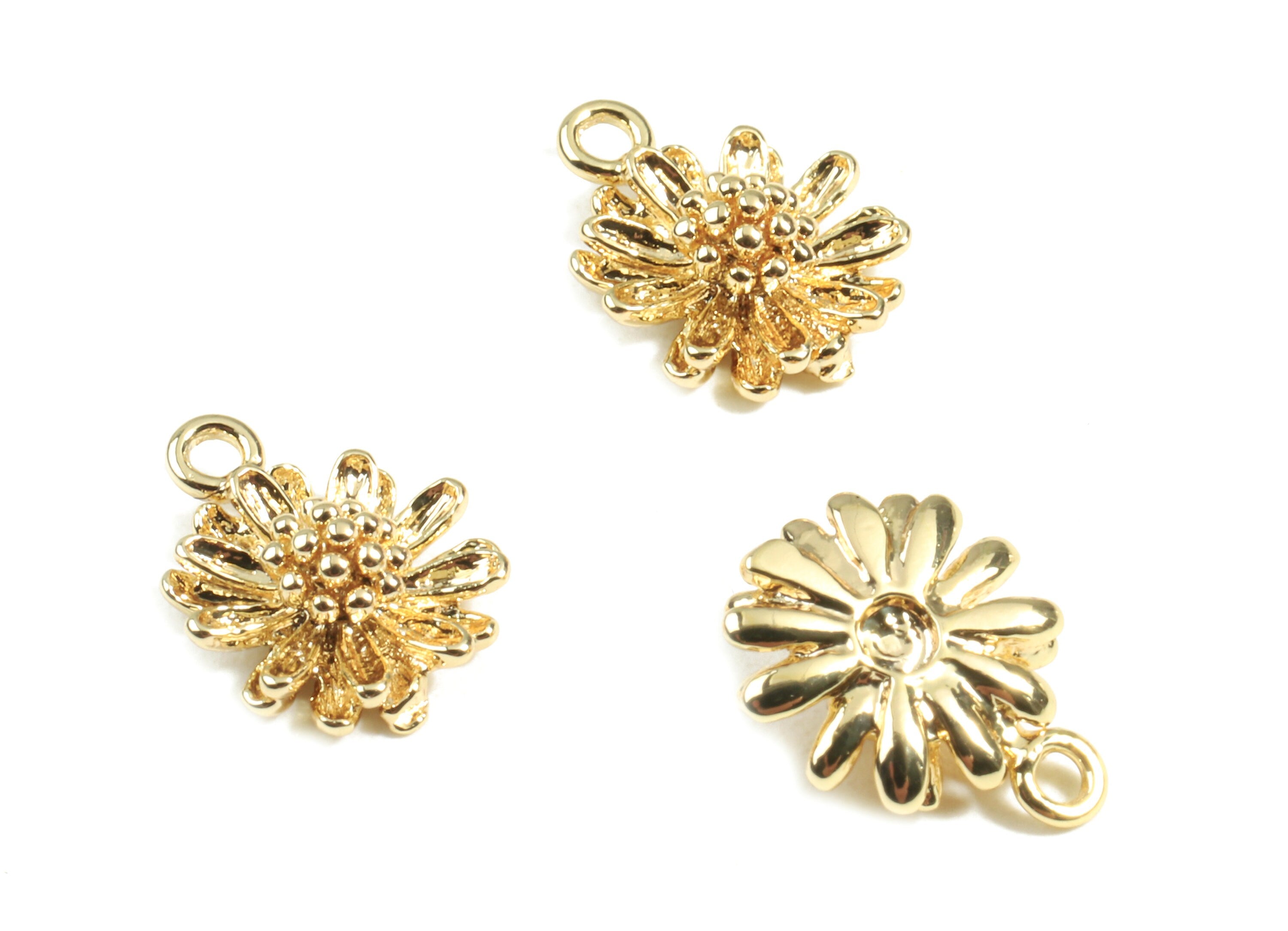 Brass Mini Flower Earring Charm - Brass Mini Flower Earring Necklace and Bracelet - 18K Real Gold Plated Brass - 10.86x9.08x1.17mm - RGP2411 - DOMEDBAZAAR