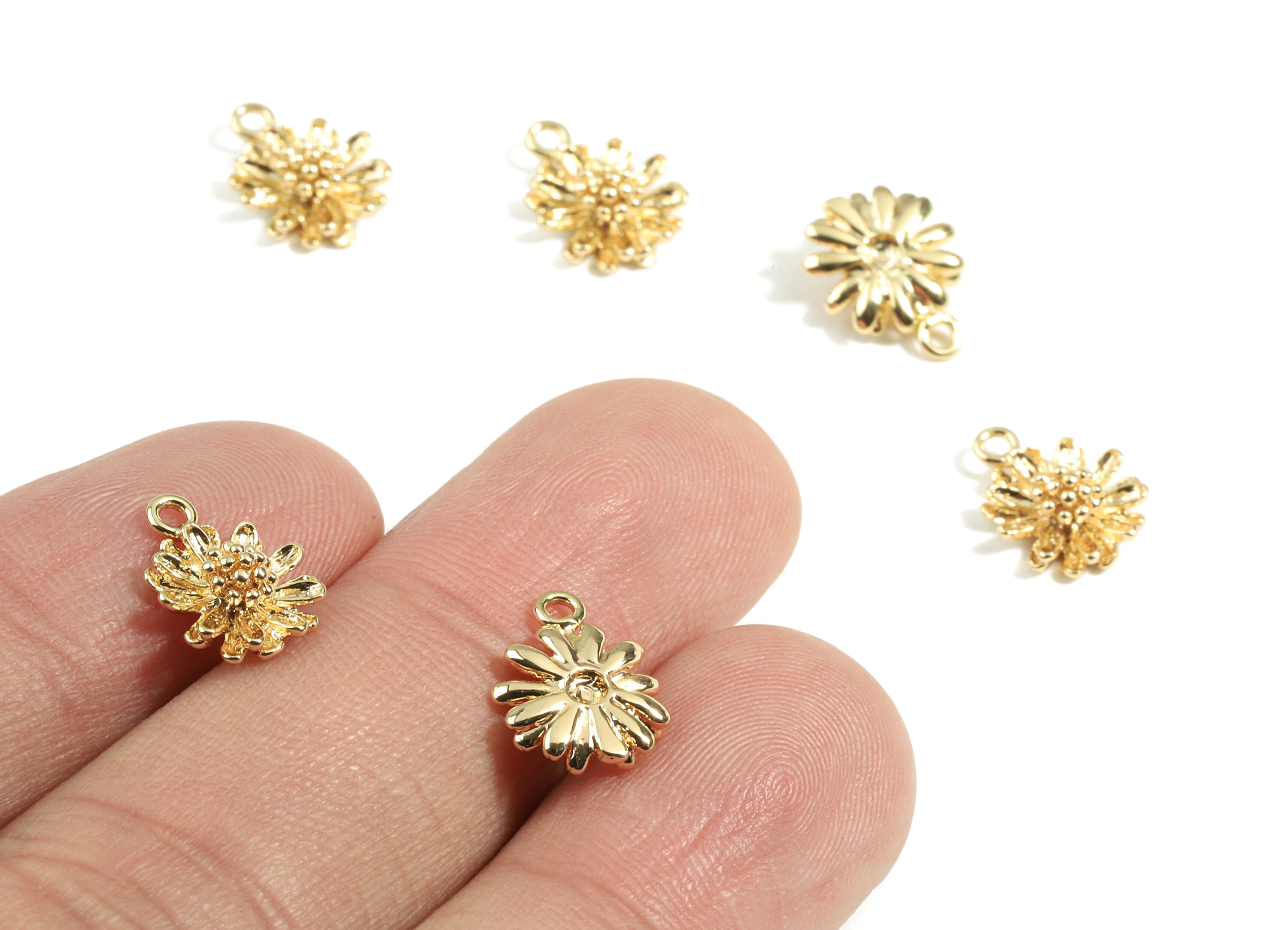 Brass Mini Flower Earring Charm - Brass Mini Flower Earring Necklace and Bracelet - 18K Real Gold Plated Brass - 10.86x9.08x1.17mm - RGP2411 - DOMEDBAZAAR