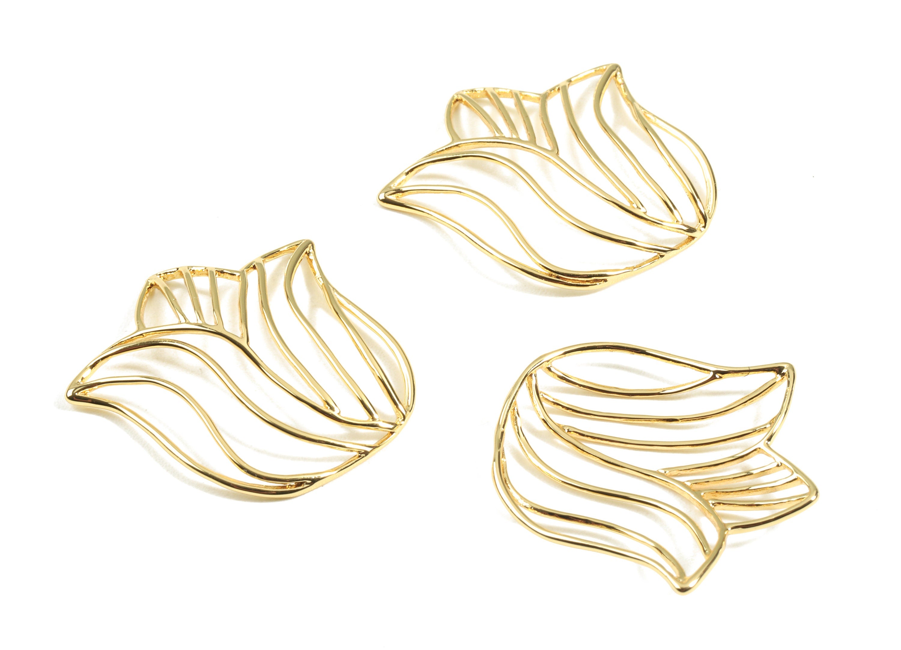 Brass Tulip Earring Wire - Brass Gold Tulip Earring Charms - 18K Real Gold Plated Brass - Jewelry Supplies - 30.03x28.8x0.87mm - RGP2378 - DOMEDBAZAAR